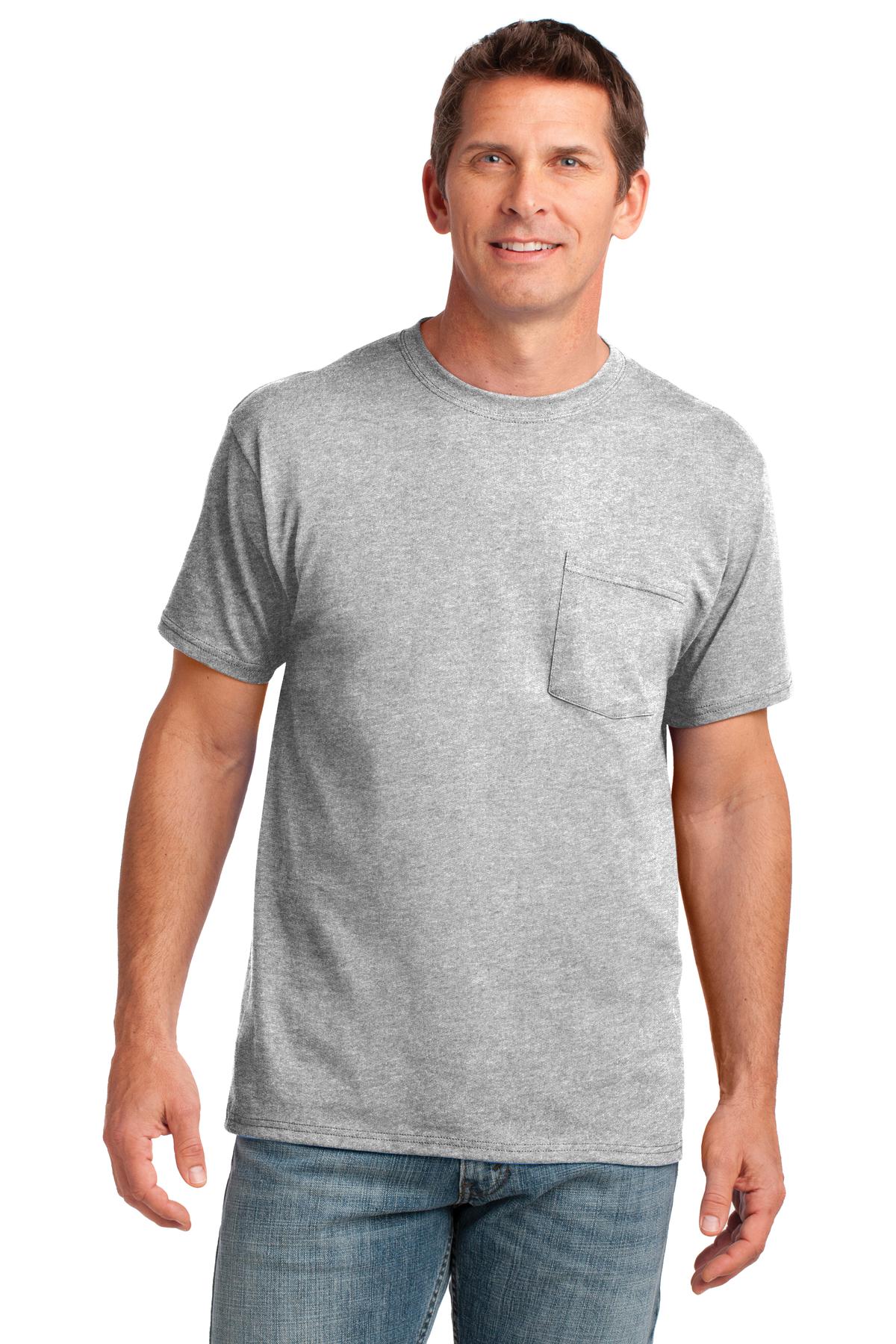 Front View of Ash Port & Co Core Cotton Pocket Tee. PC54P