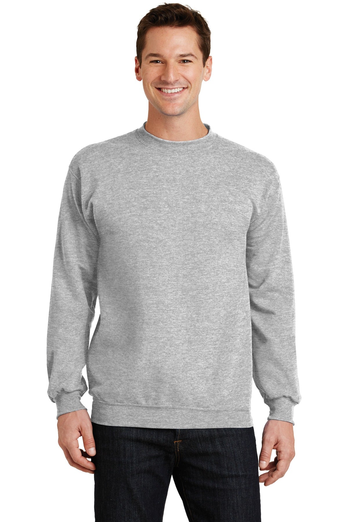 Front View of Ash Port & Co Core Fleece Crewneck Sweatshirt. PC78