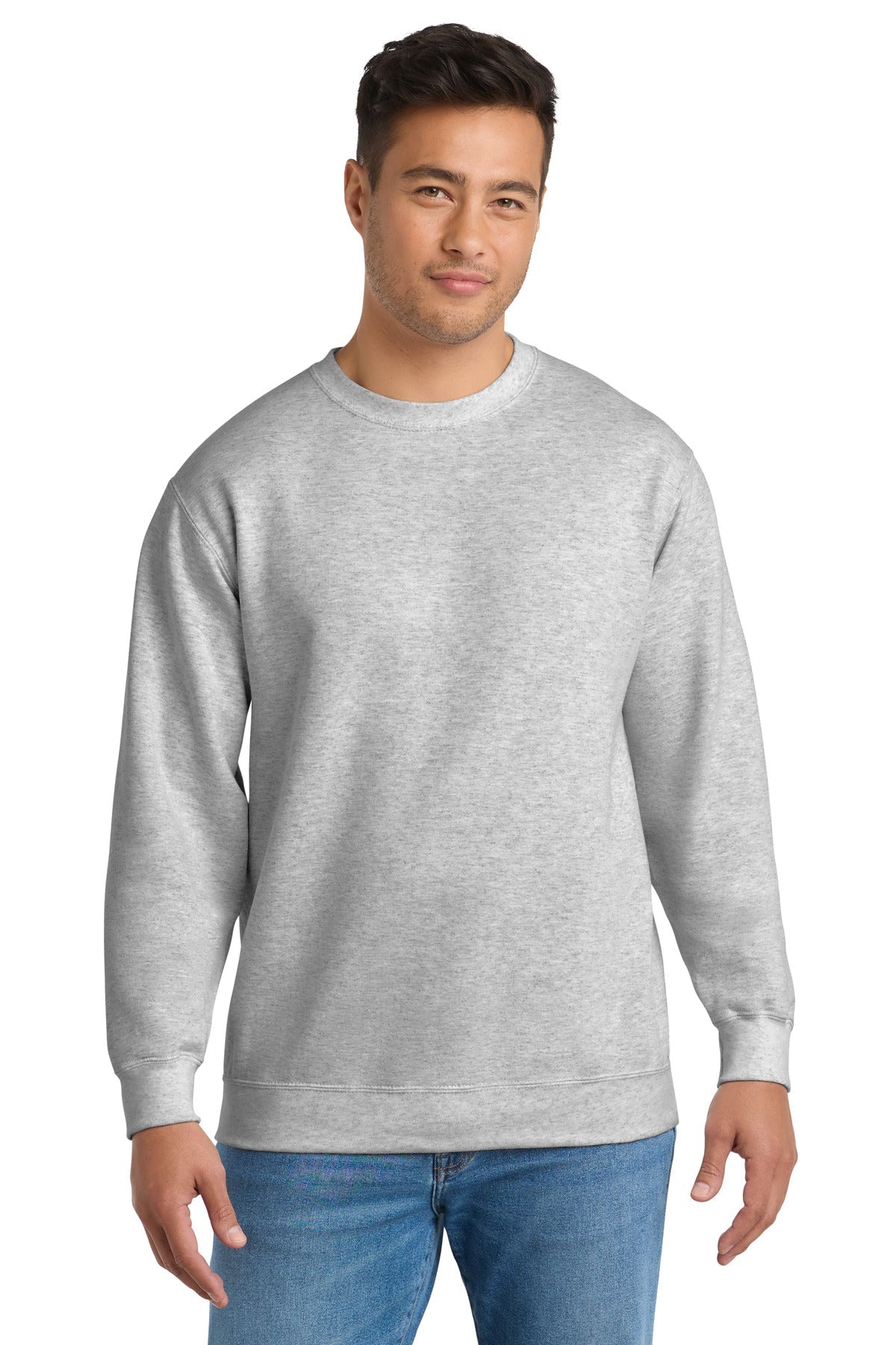 Front View of Ash Port & Co Essential Fleece Crewneck Sweatshirt. PC90