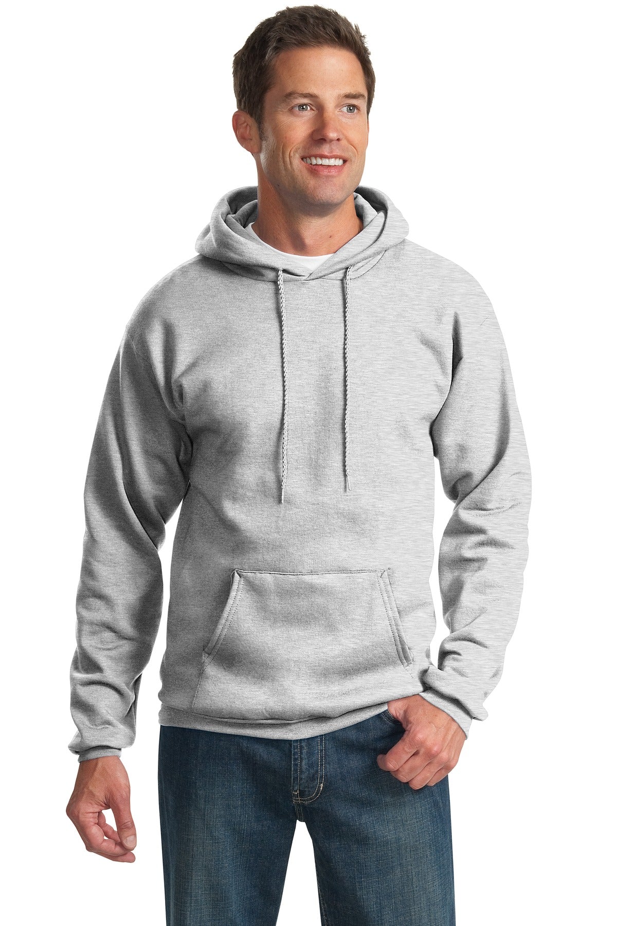 Front View of Ash Port & Co Essential Fleece Pullover Hooded Sweatshirt. PC90H