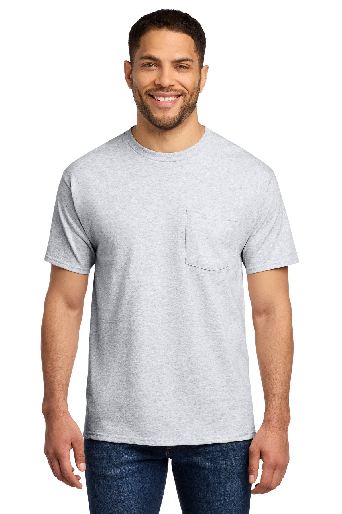 Front View of Ash Port & Co Essential Pocket Tee. PC61P
