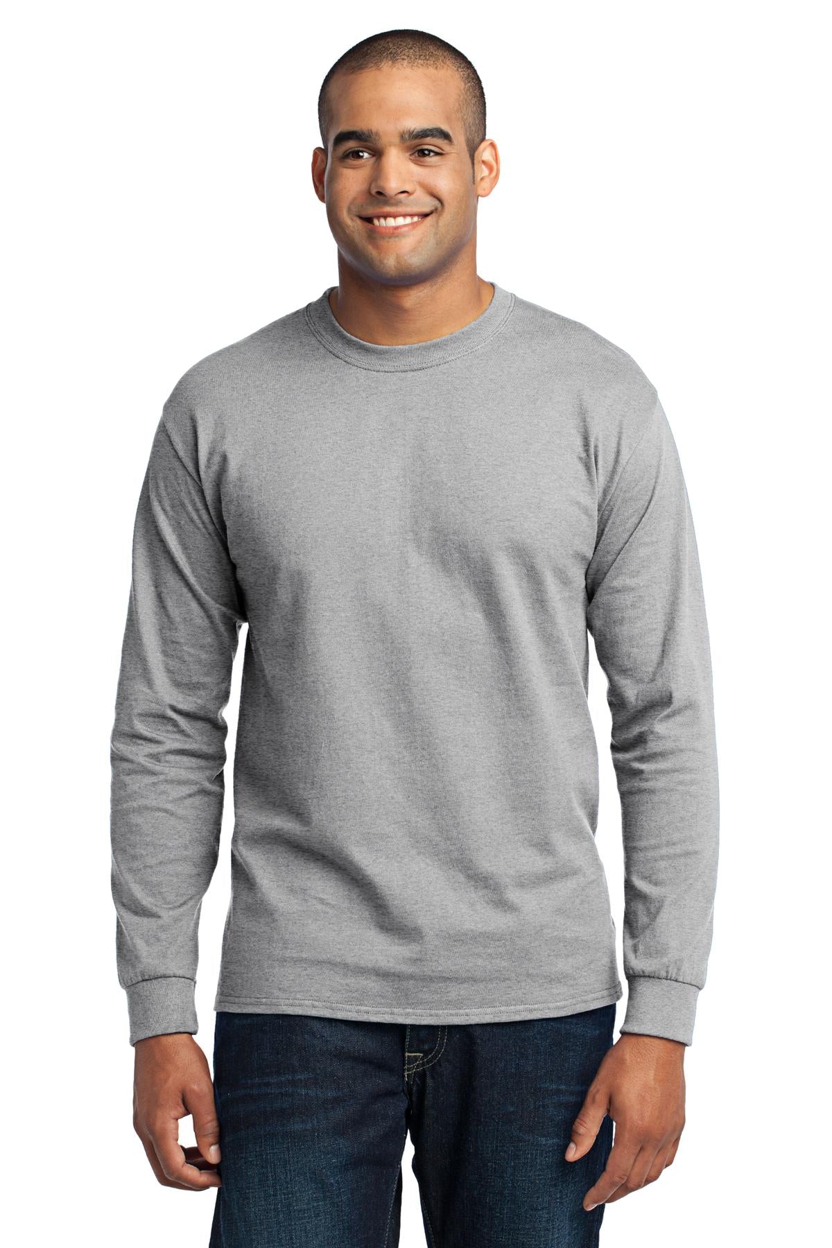 Front View of Ash Port & Co Long Sleeve Core Blend Tee. PC55LS