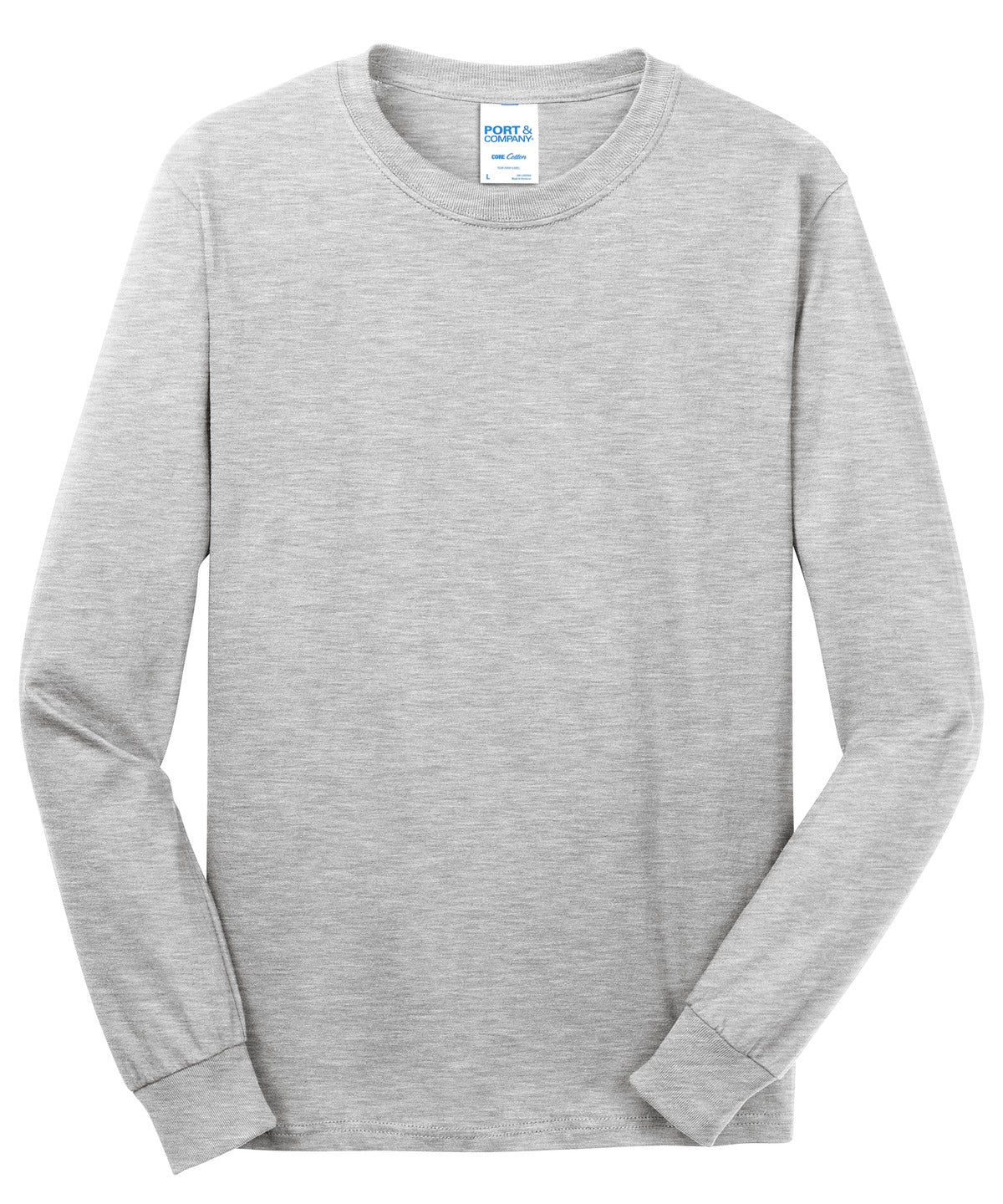 Front View of Ash Port & Co Long Sleeve Core Cotton Tee. PC54LS