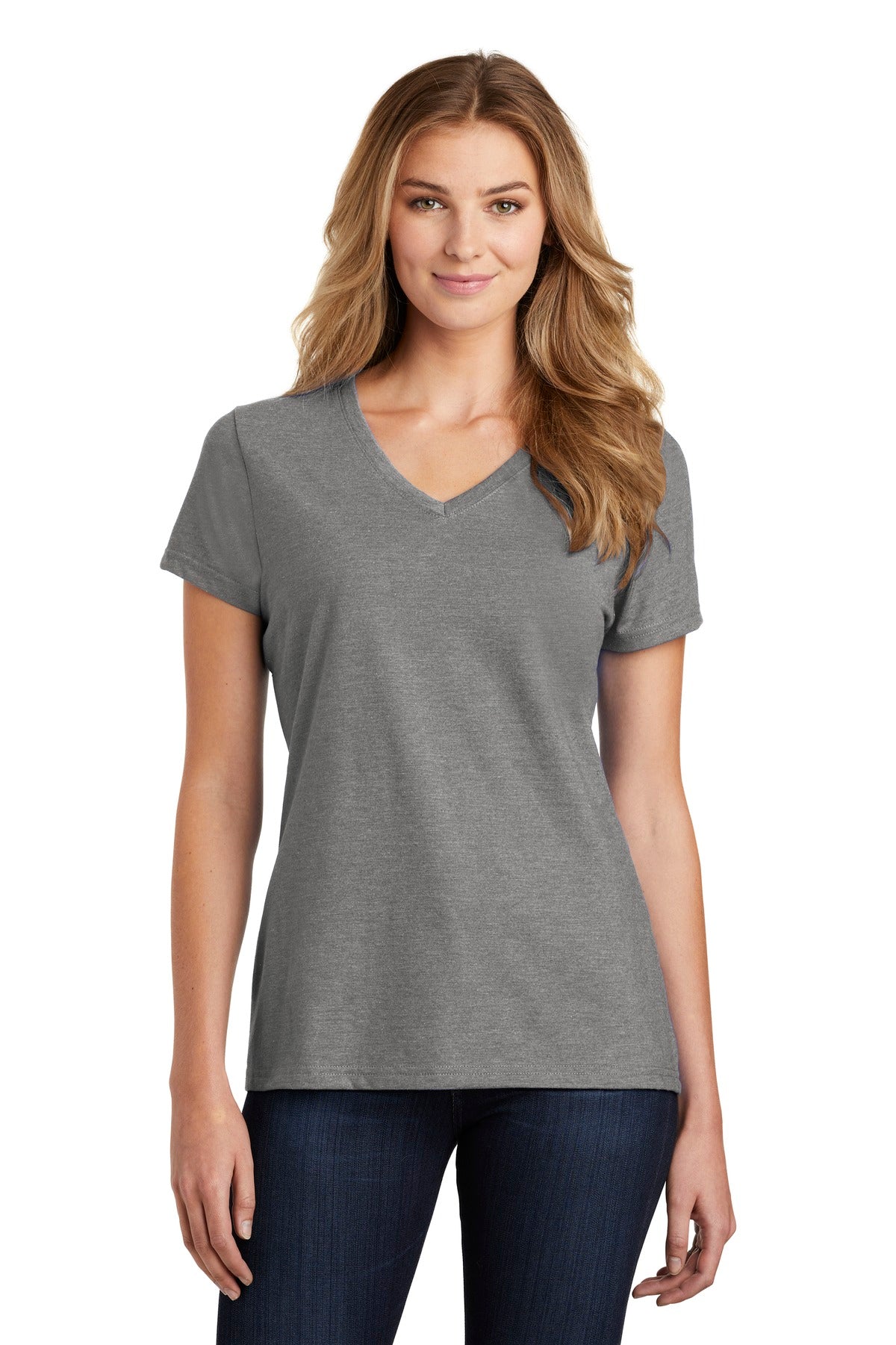 Front View of Ash Port & Co Women's Fan Favorite Blend V-Neck Tee. LPC455V
