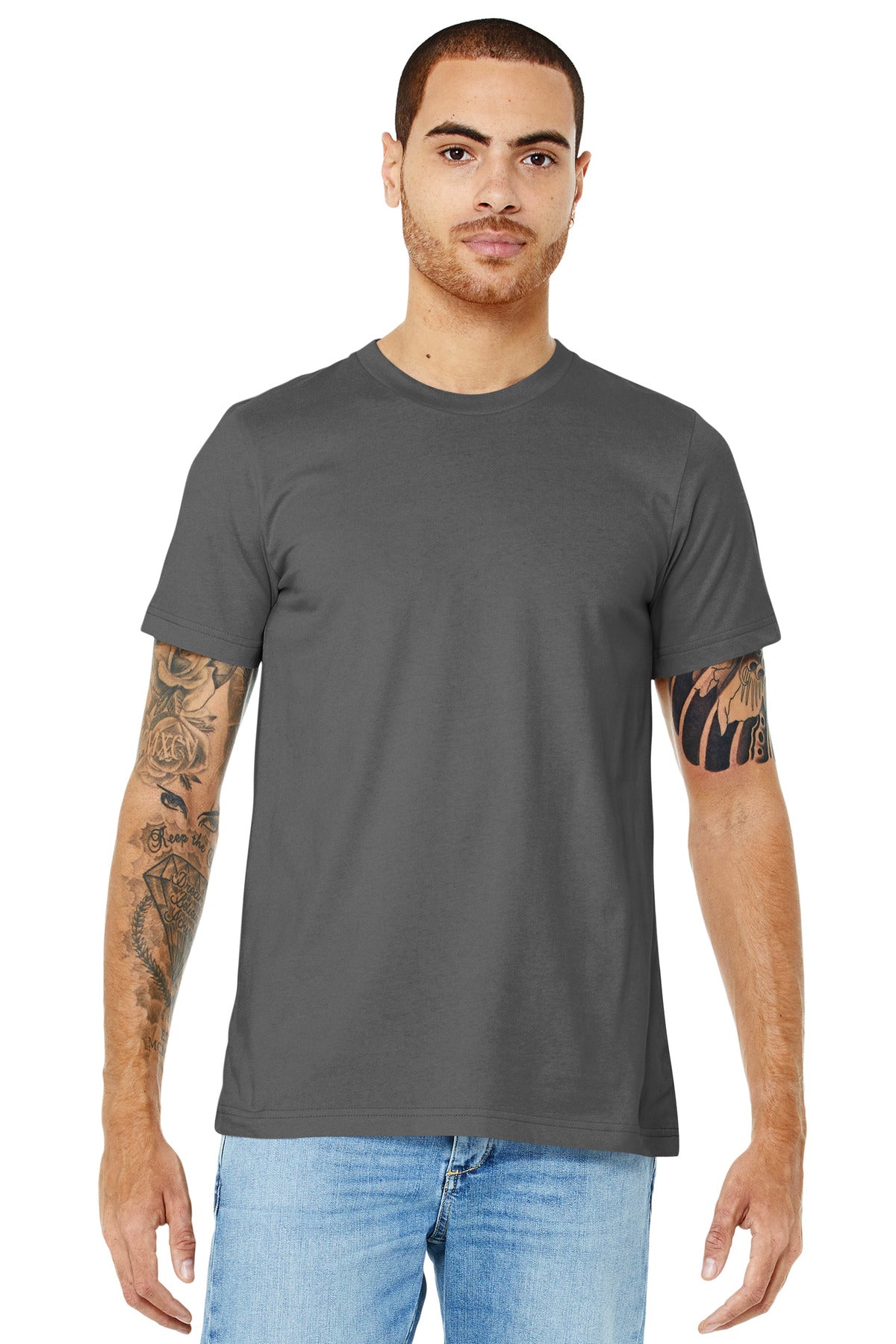 Front View of Asphalt BELLA+CANVAS Unisex Jersey Short Sleeve Tee. BC3001
