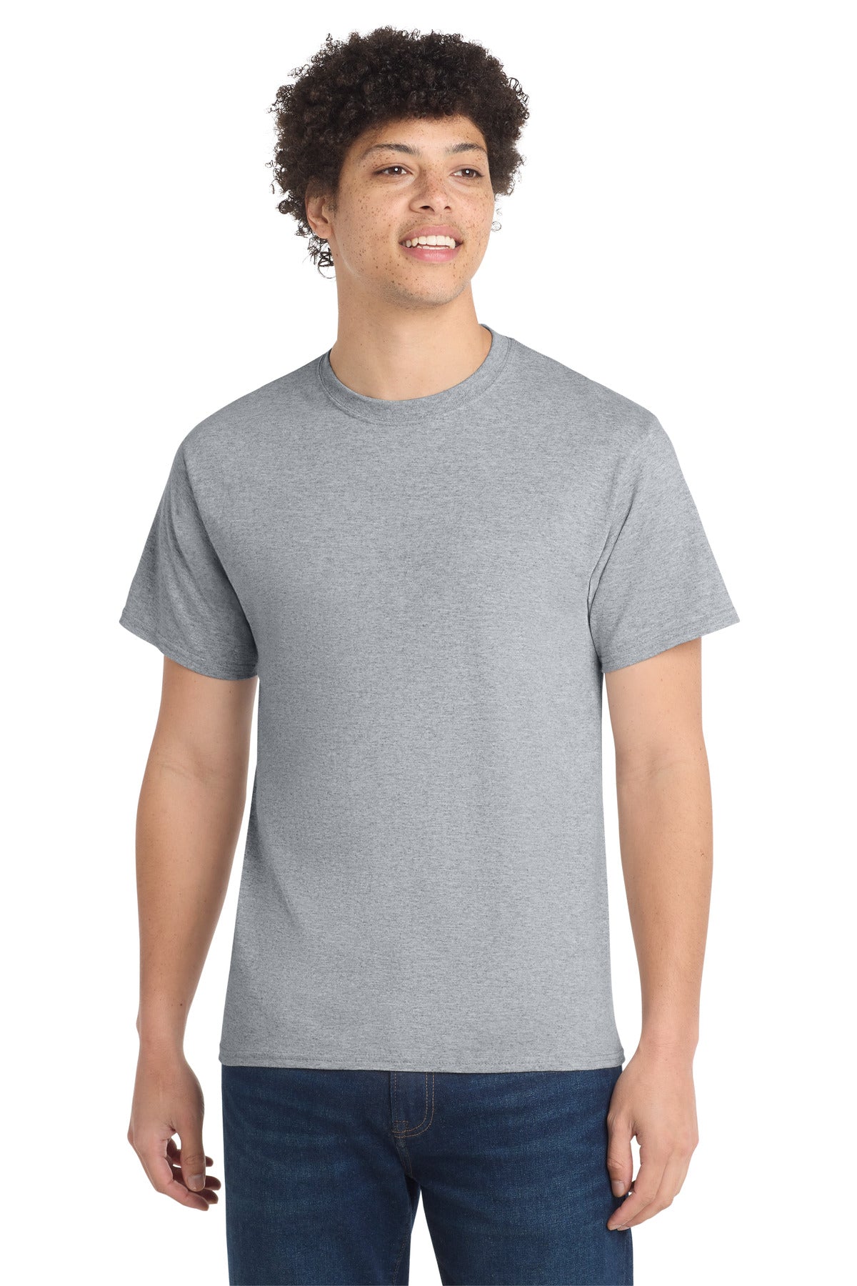 Front View of Ath Heather Port & Co Core Cotton Tee. PC54