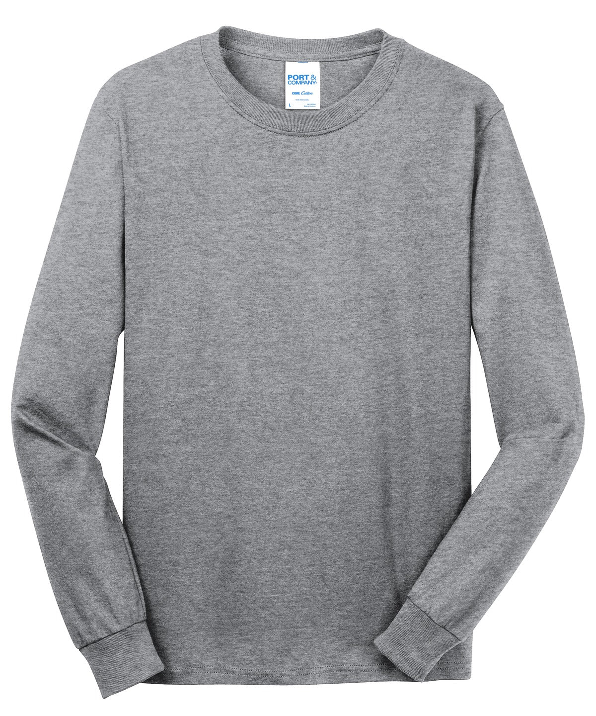 Front View of Ath Heather Port & Co Long Sleeve Core Cotton Tee. PC54LS