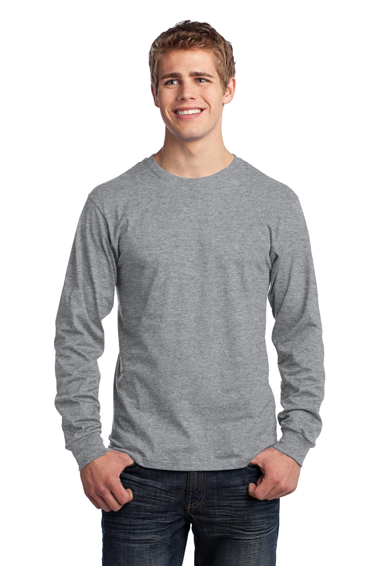 Front View of Ath Heather Port & Co Long Sleeve Core Cotton Tee. PC54LS