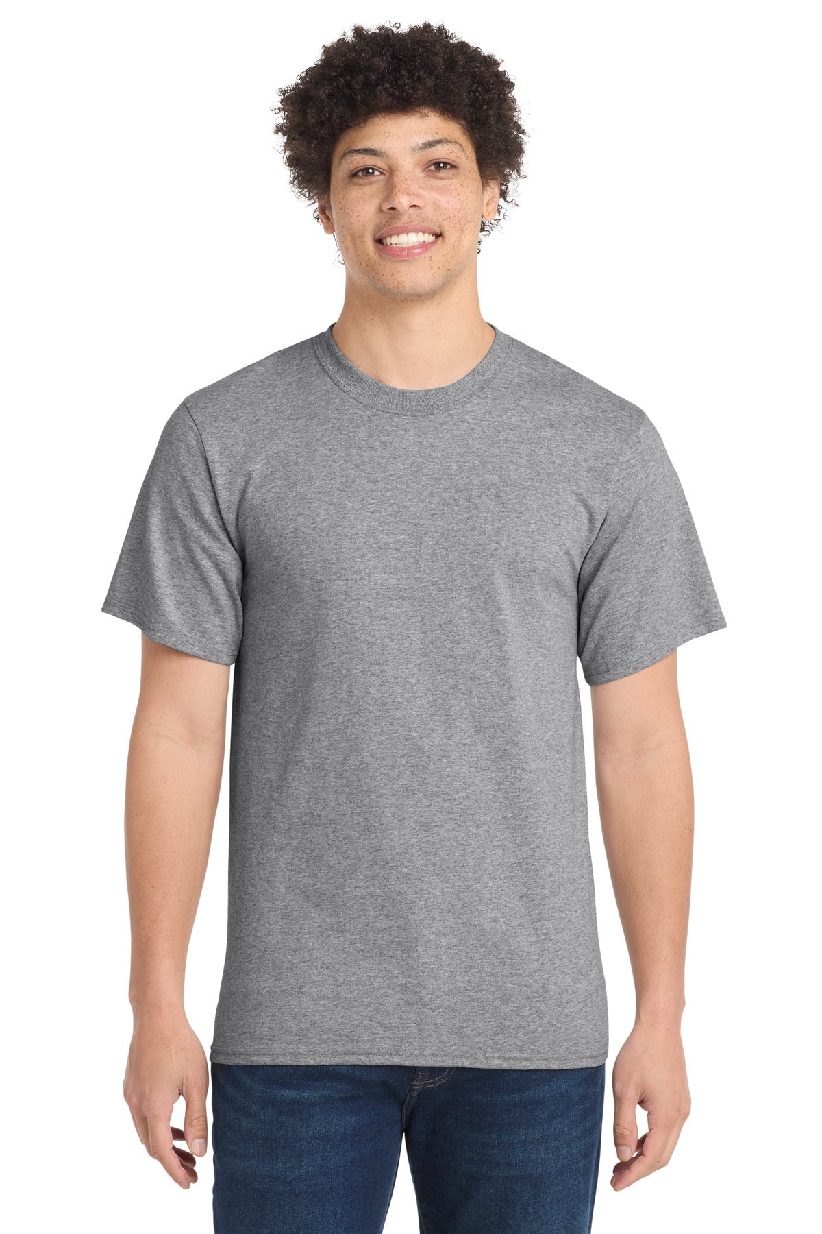 Front View of Ath Heather Port & Co Tall Essential Tee. PC61T