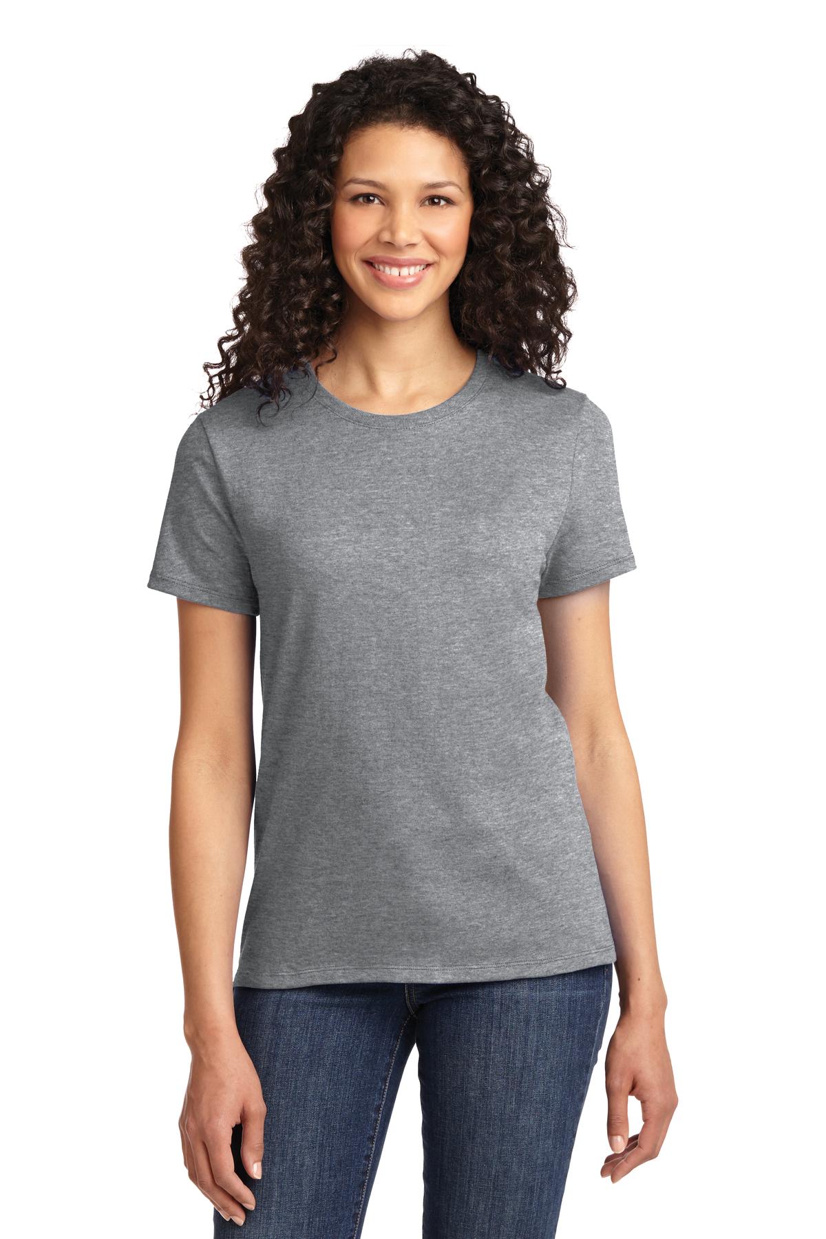 Front View of Ath Heather Port & Co Women's Essential Tee. LPC61