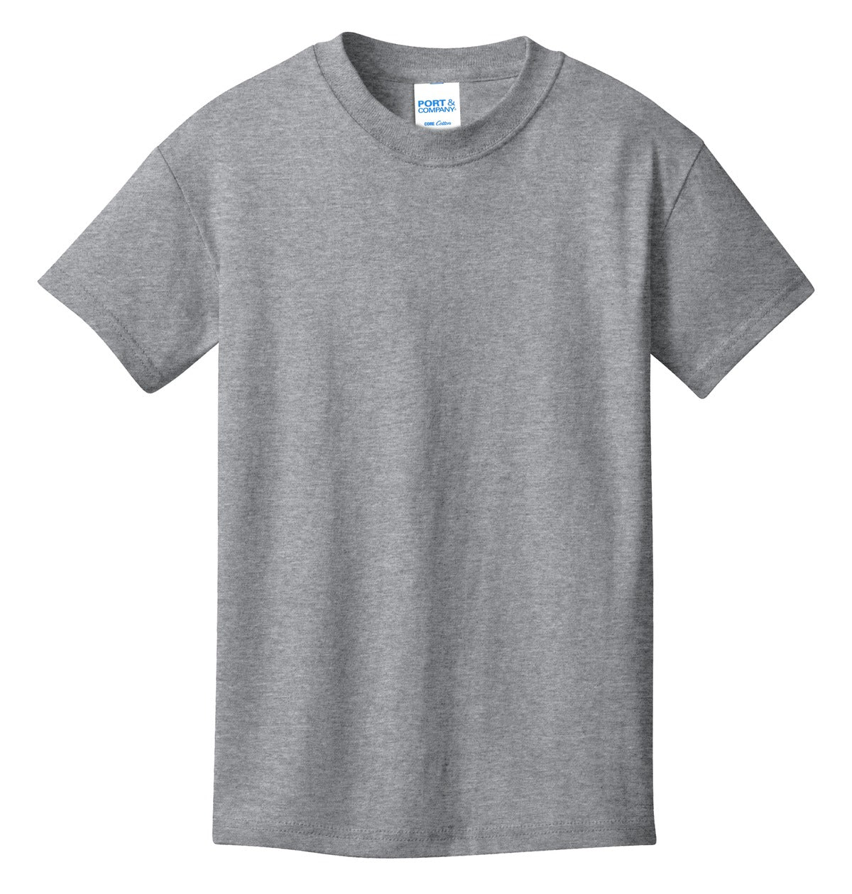 Front View of Ath Heather Port & Co Youth Core Cotton Tee. PC54Y