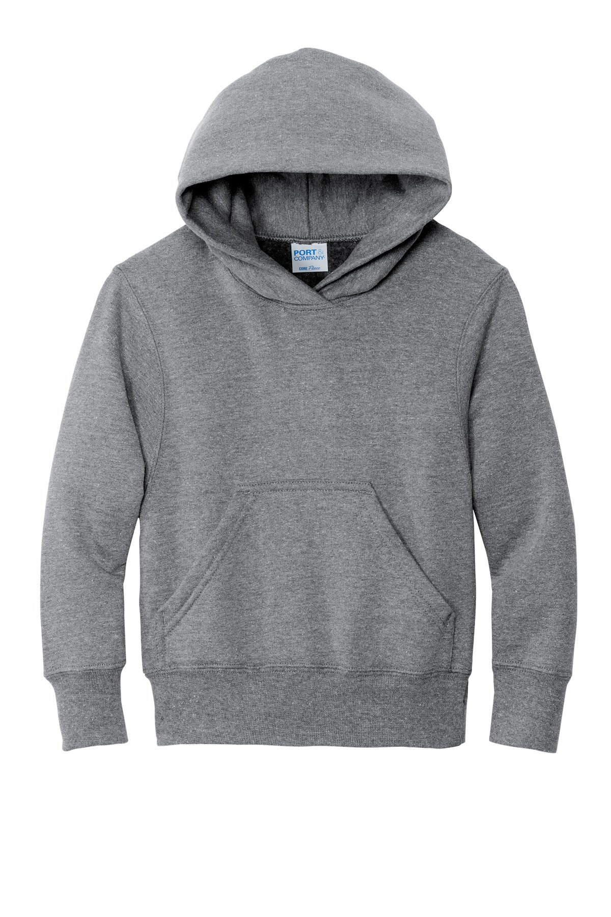 Front View of Ath. Heather Port & Co Youth Core Fleece Pullover Hooded Sweatshirt. PC90YH