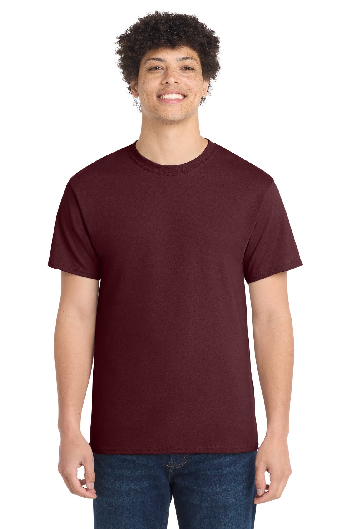 Front View of Ath Maroon Port & Co Core Cotton Tee. PC54