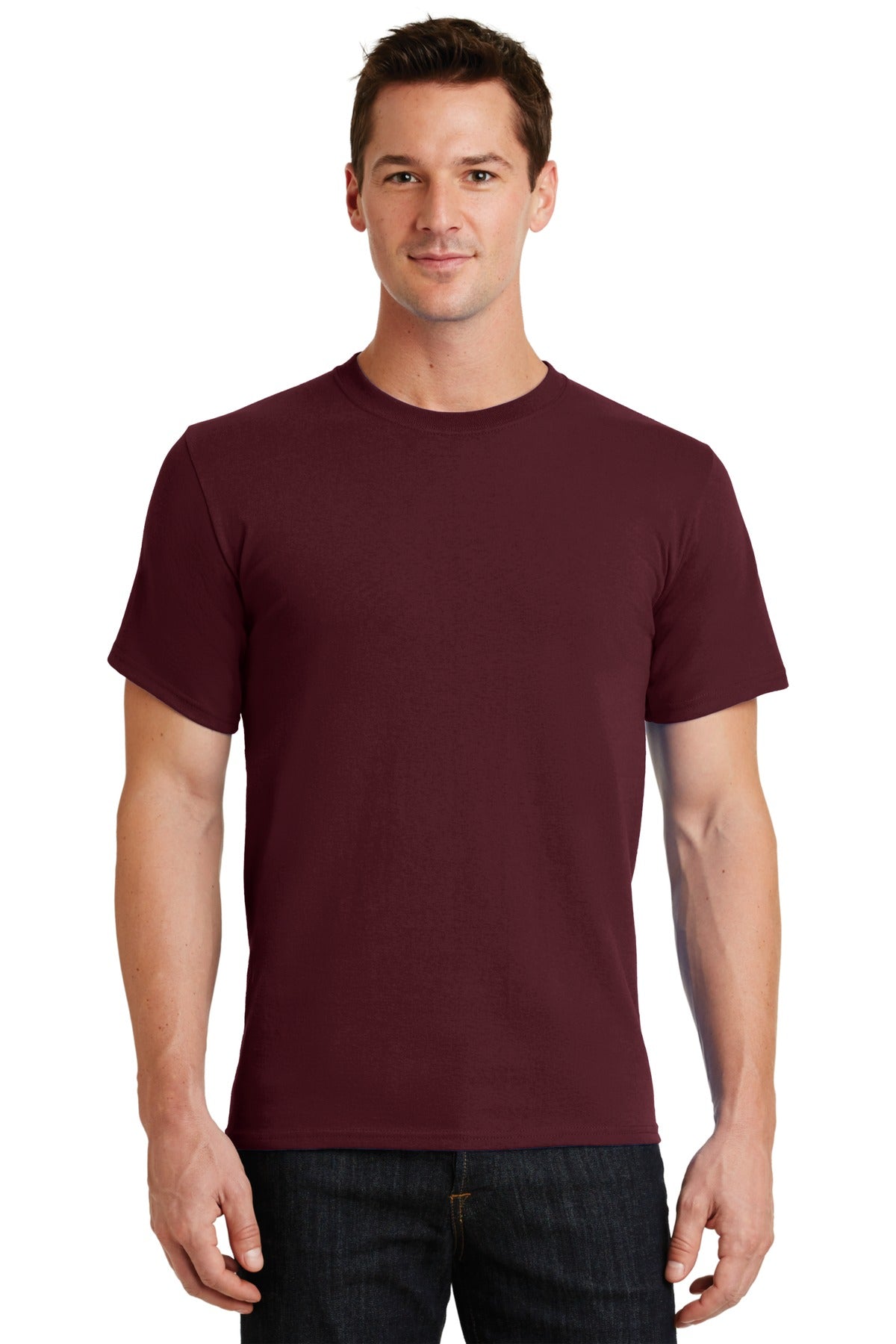 Front View of Ath. Maroon Port & Co Essential Tee. PC61