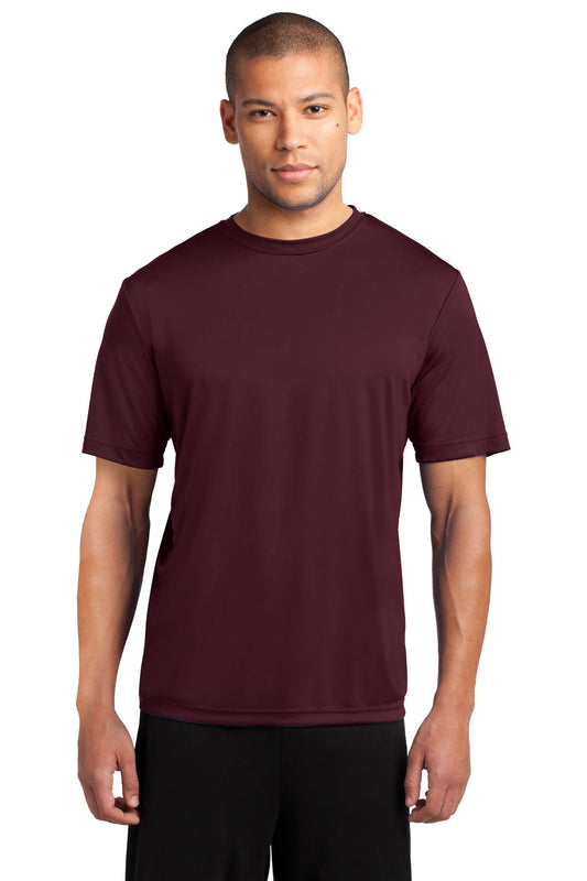 Front View of Ath Maroon Port & Co Performance Tee. PC380