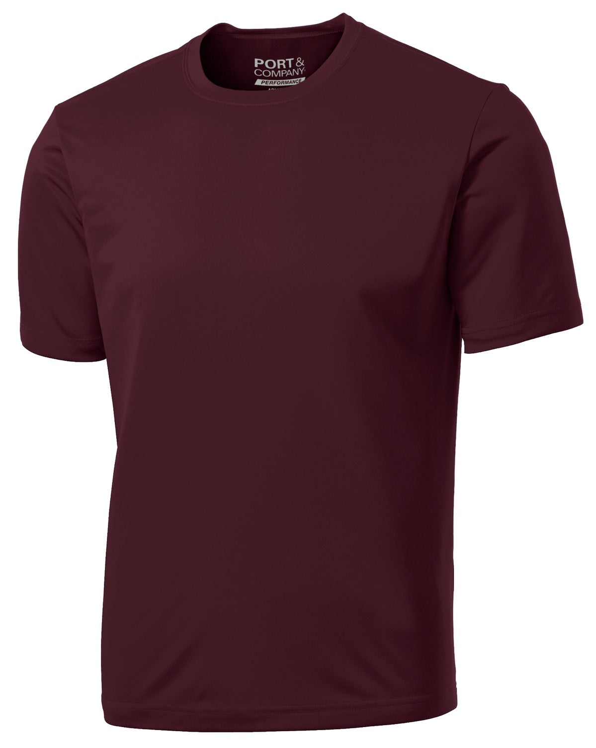 Front View of Ath Maroon Port & Co Performance Tee. PC380