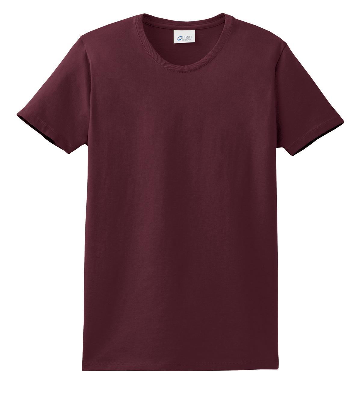 Front View of Ath Maroon Port & Co Women's Essential Tee. LPC61