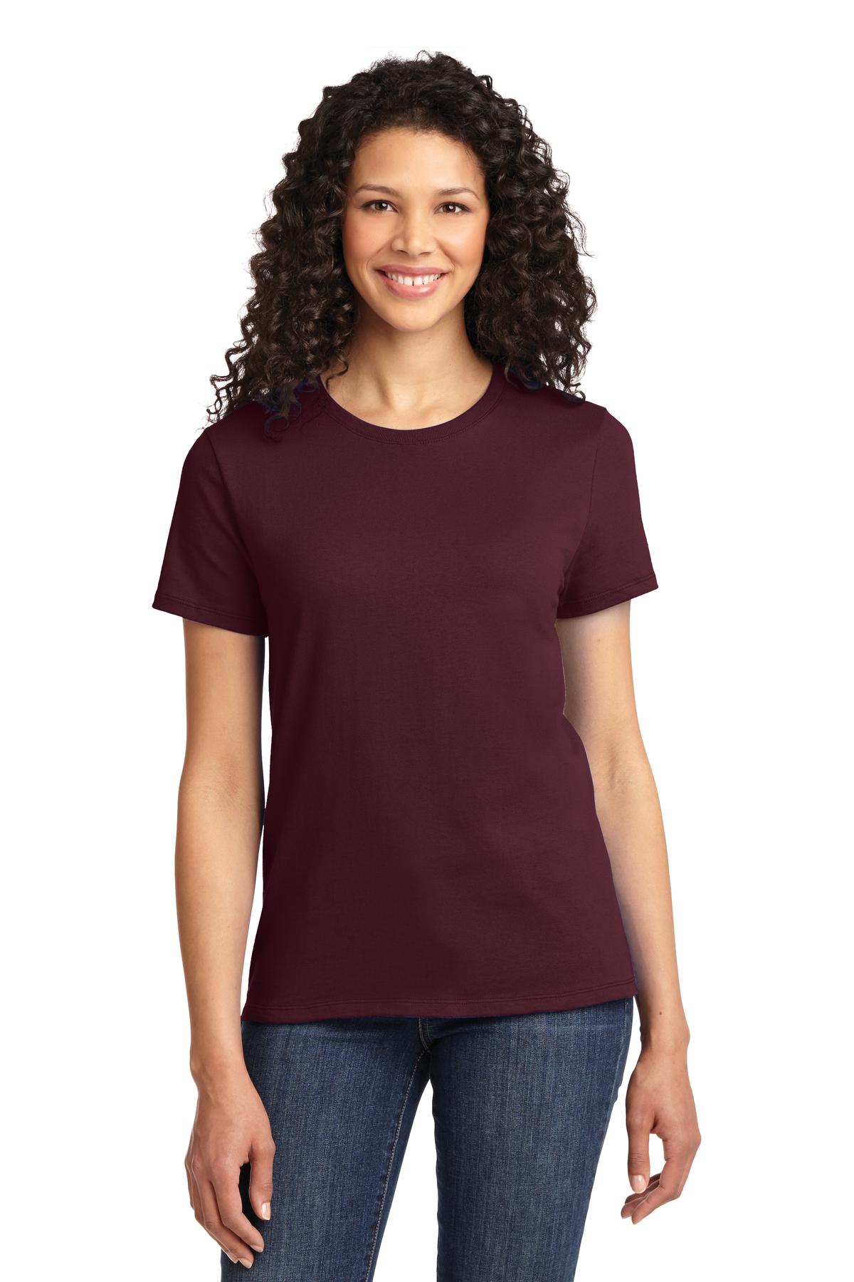 Front View of Ath Maroon Port & Co Women's Essential Tee. LPC61