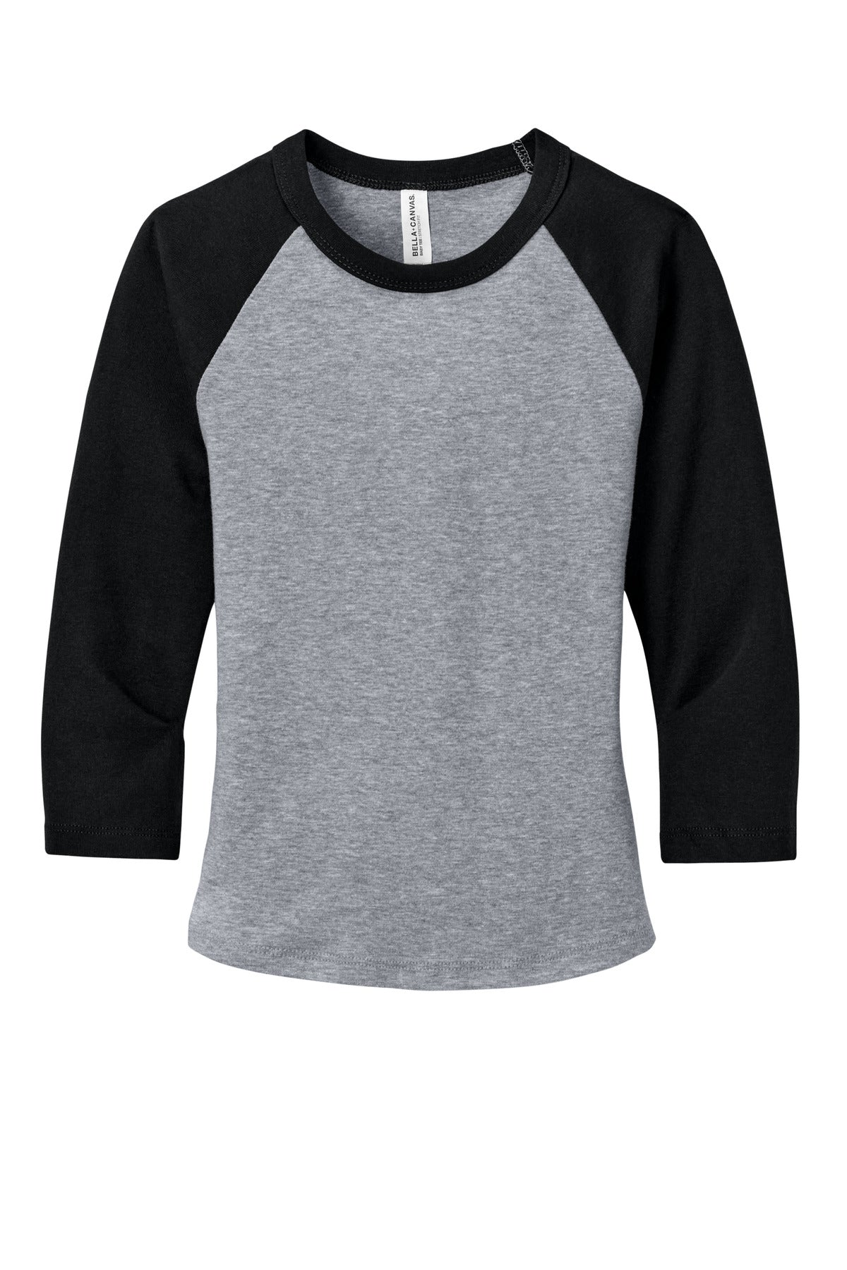 Front View of AthHt/Blk BELLA+CANVAS Women's Micro Rib 3/4 Raglan Baby Tee BC1200