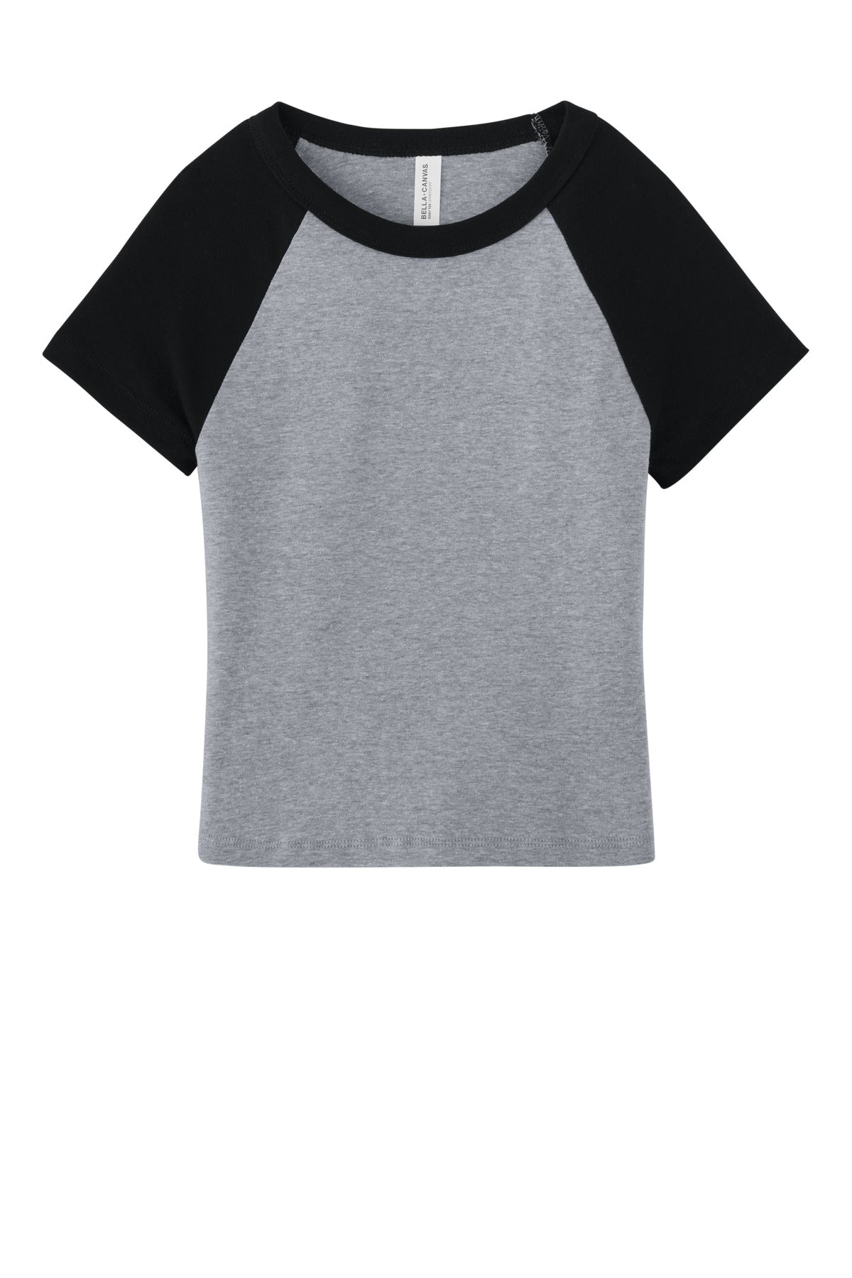Front View of AthHt/Blk BELLA+CANVAS Women's Micro Rib Raglan Baby Tee BC1201