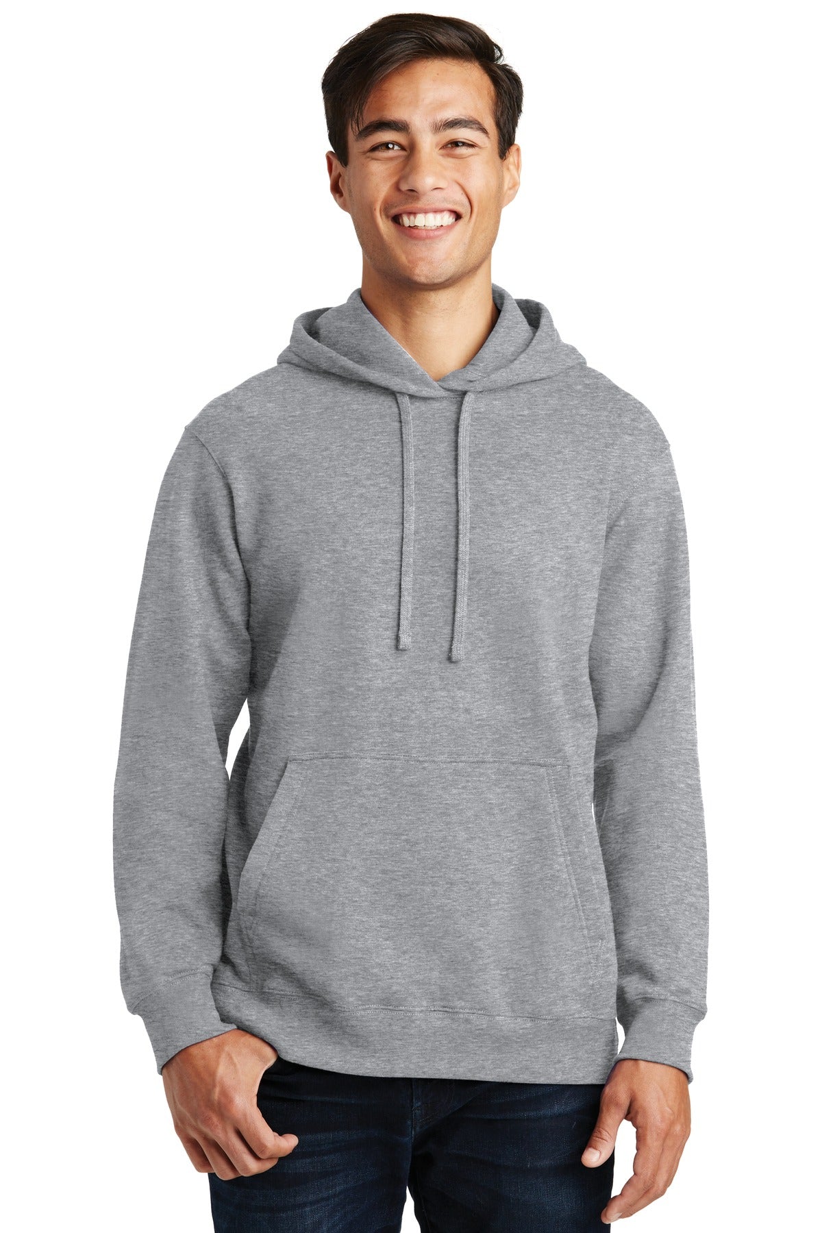 Front View of Athl Heather Port & Co Fan Favorite Fleece Pullover Hooded Sweatshirt. PC850H