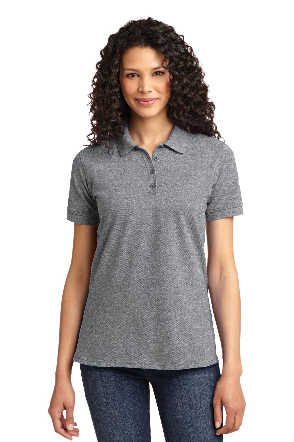 Front View of Athl Heather Port & Co Women's Core Blend Pique Polo. LKP155