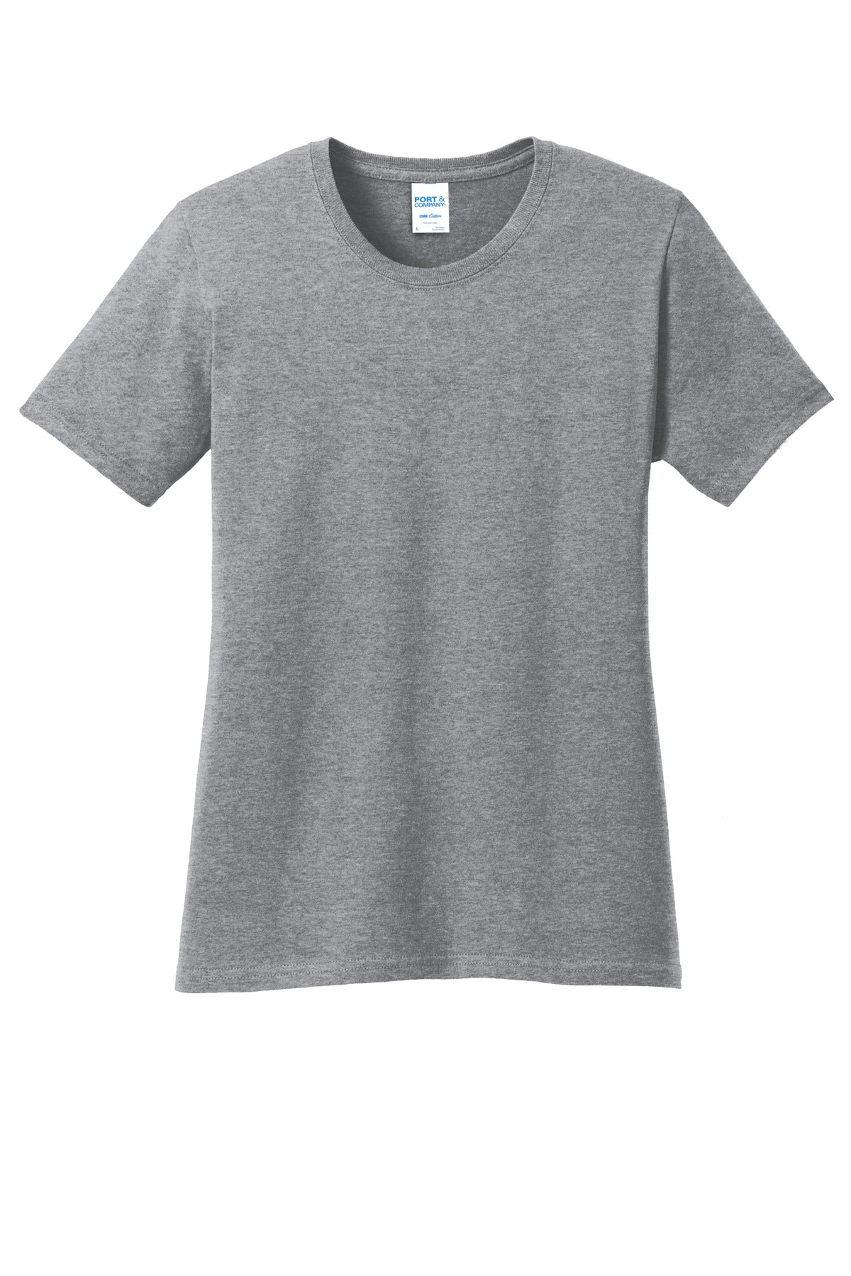 Front View of Athl Heather Port & Co Women's Core Cotton Tee. LPC54