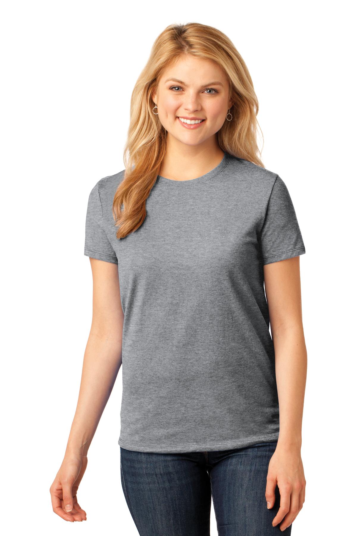 Front View of Athl Heather Port & Co Women's Core Cotton Tee. LPC54