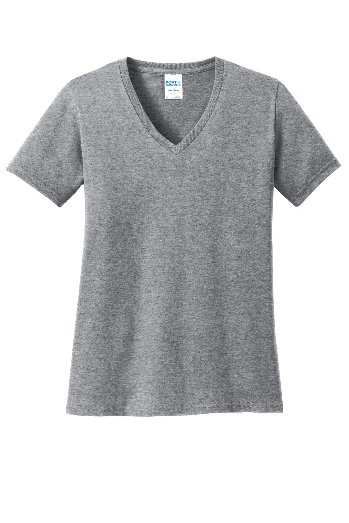 Front View of Athl Heather Port & Co Women's Core Cotton V-Neck Tee. LPC54V