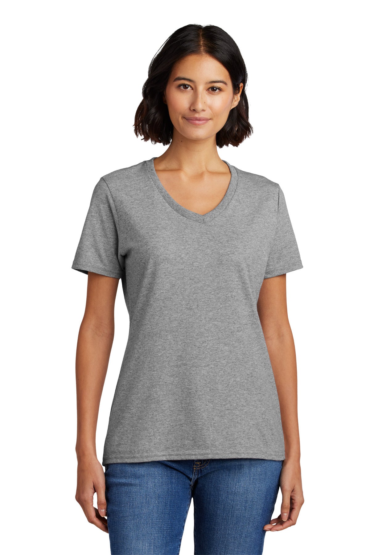 Front View of Athl Heather Port & Co Women's Core Cotton V-Neck Tee. LPC54V