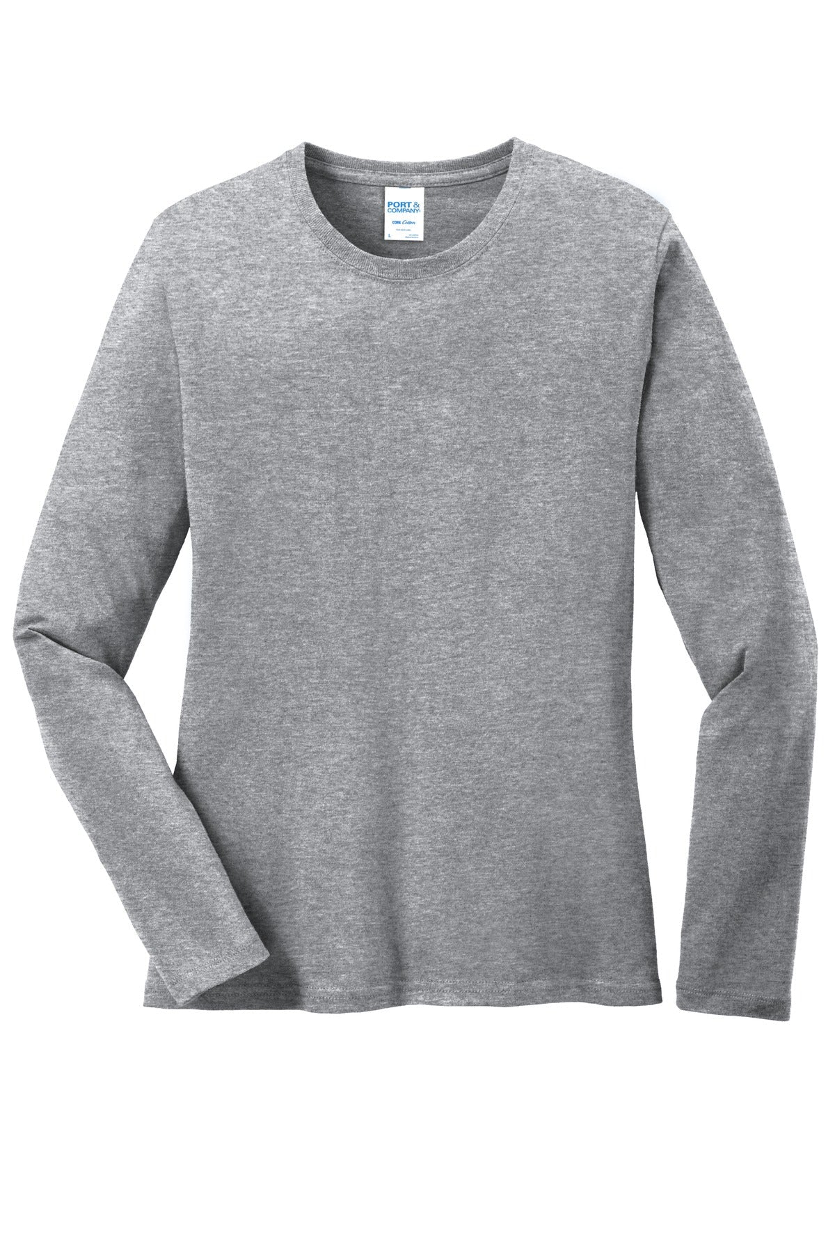 Front View of Athl Heather Port & Co Women's Long Sleeve Core Cotton Tee. LPC54LS