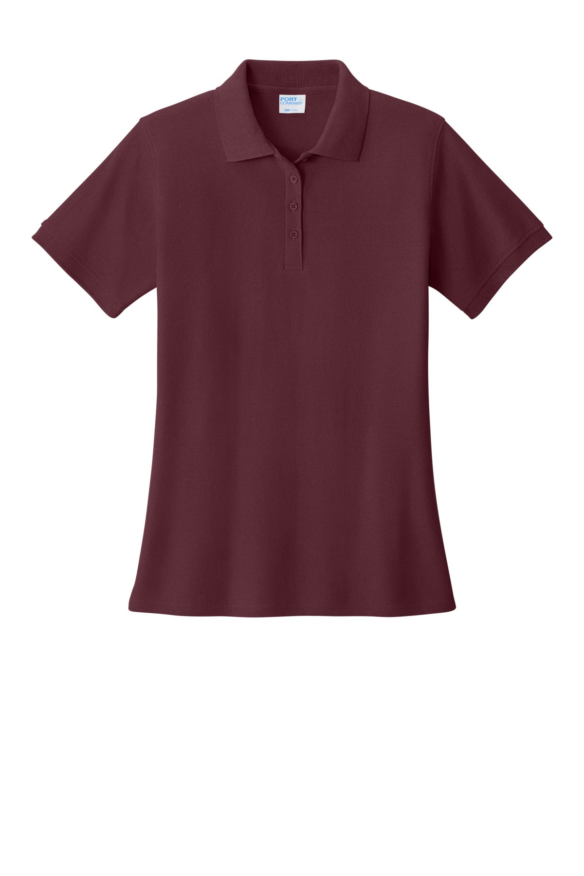 Front View of Athl Maroon Port & Co Women's Core Blend Pique Polo. LKP155