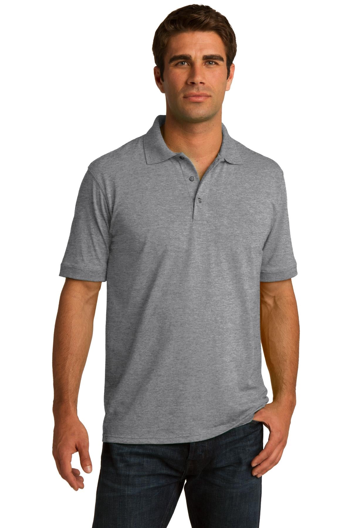 Front View of Athletic Hthr Port & Co Core Blend Jersey Knit Polo. KP55