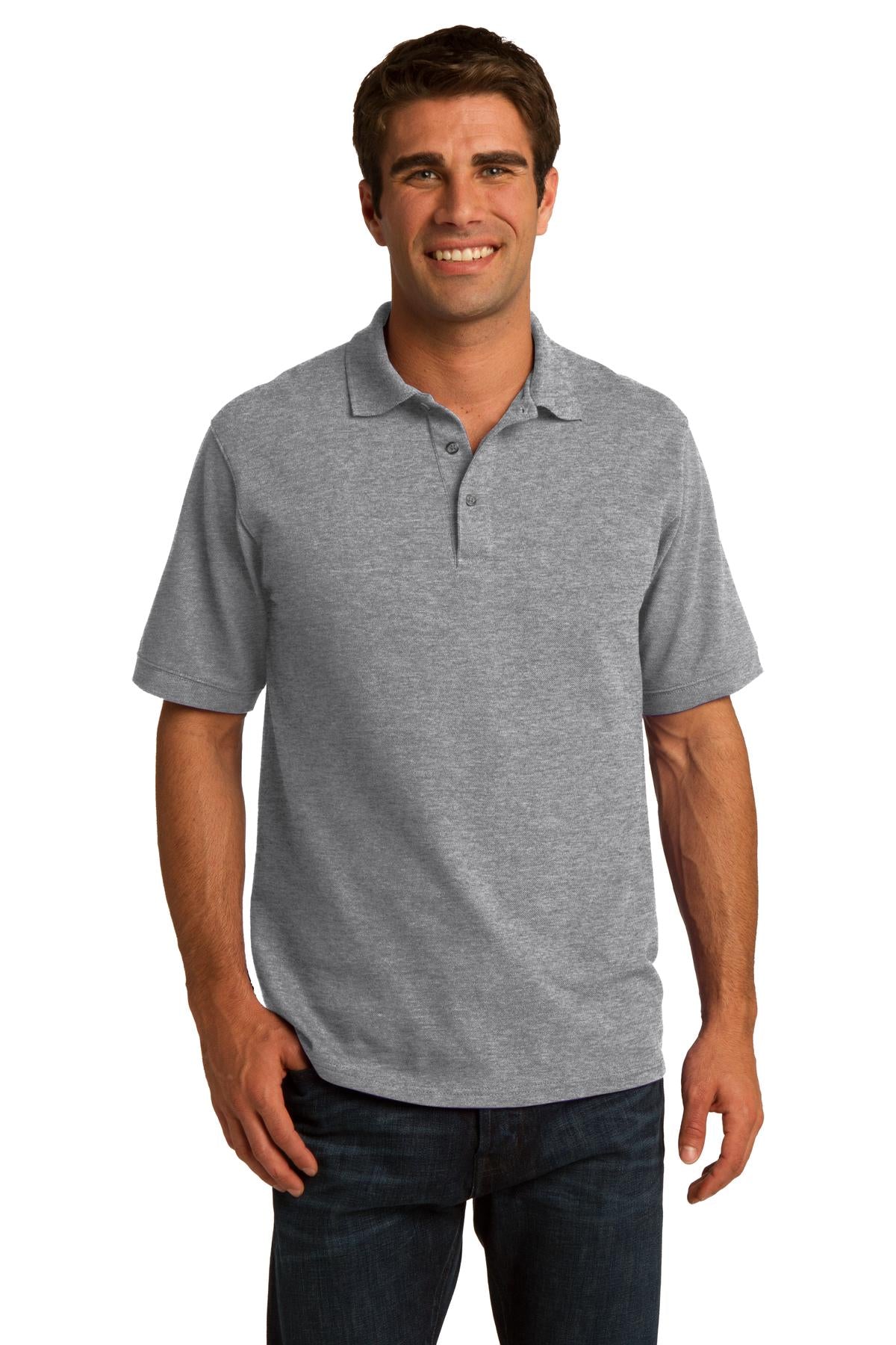 Front View of Athletic Hthr Port & Co Core Blend Pique Polo. KP155