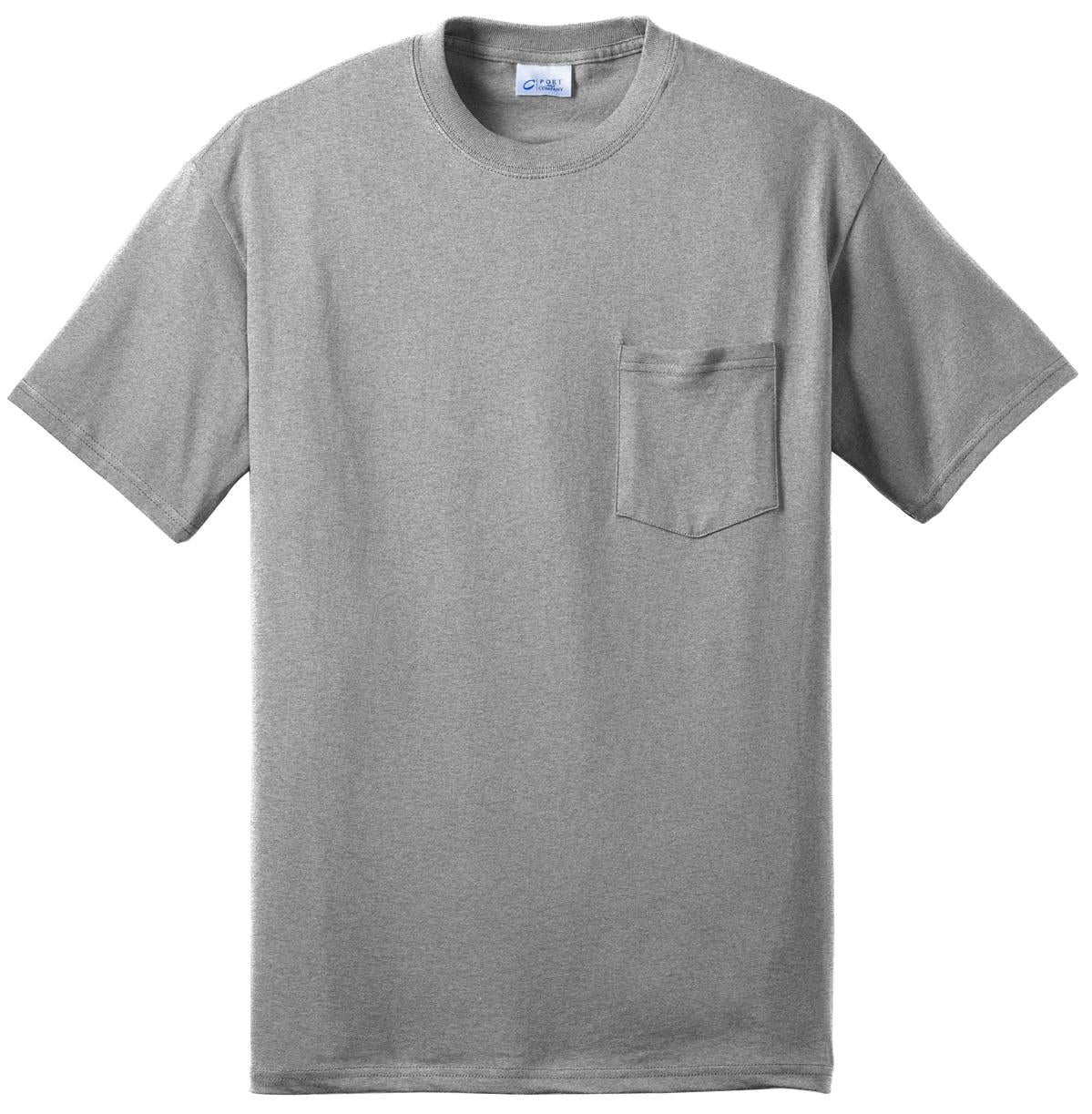 Front View of Athletic Hthr Port & Co Core Blend Pocket Tee. PC55P