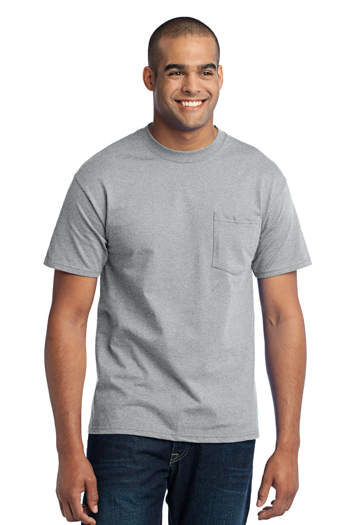 Front View of Athletic Hthr Port & Co Core Blend Pocket Tee. PC55P