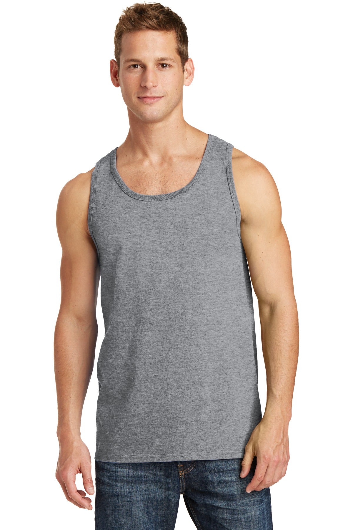 Front View of Athletic Hthr Port & Co Core Cotton Tank Top. PC54TT