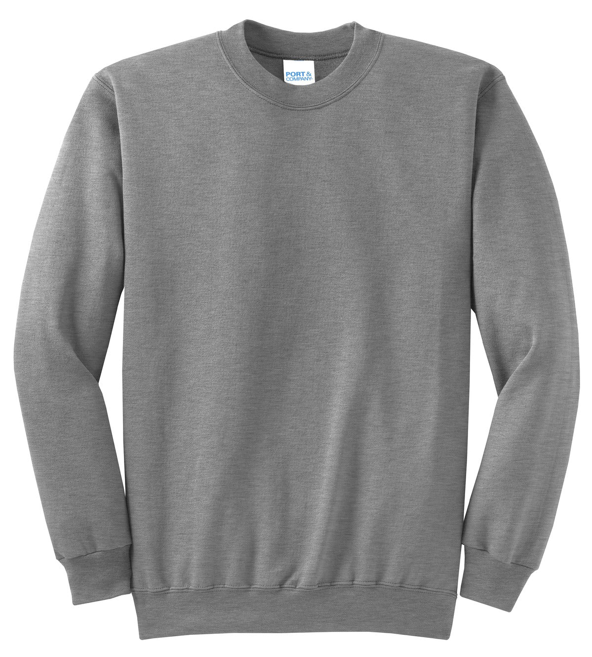 Front View of Athletic Hthr Port & Co Core Fleece Crewneck Sweatshirt. PC78