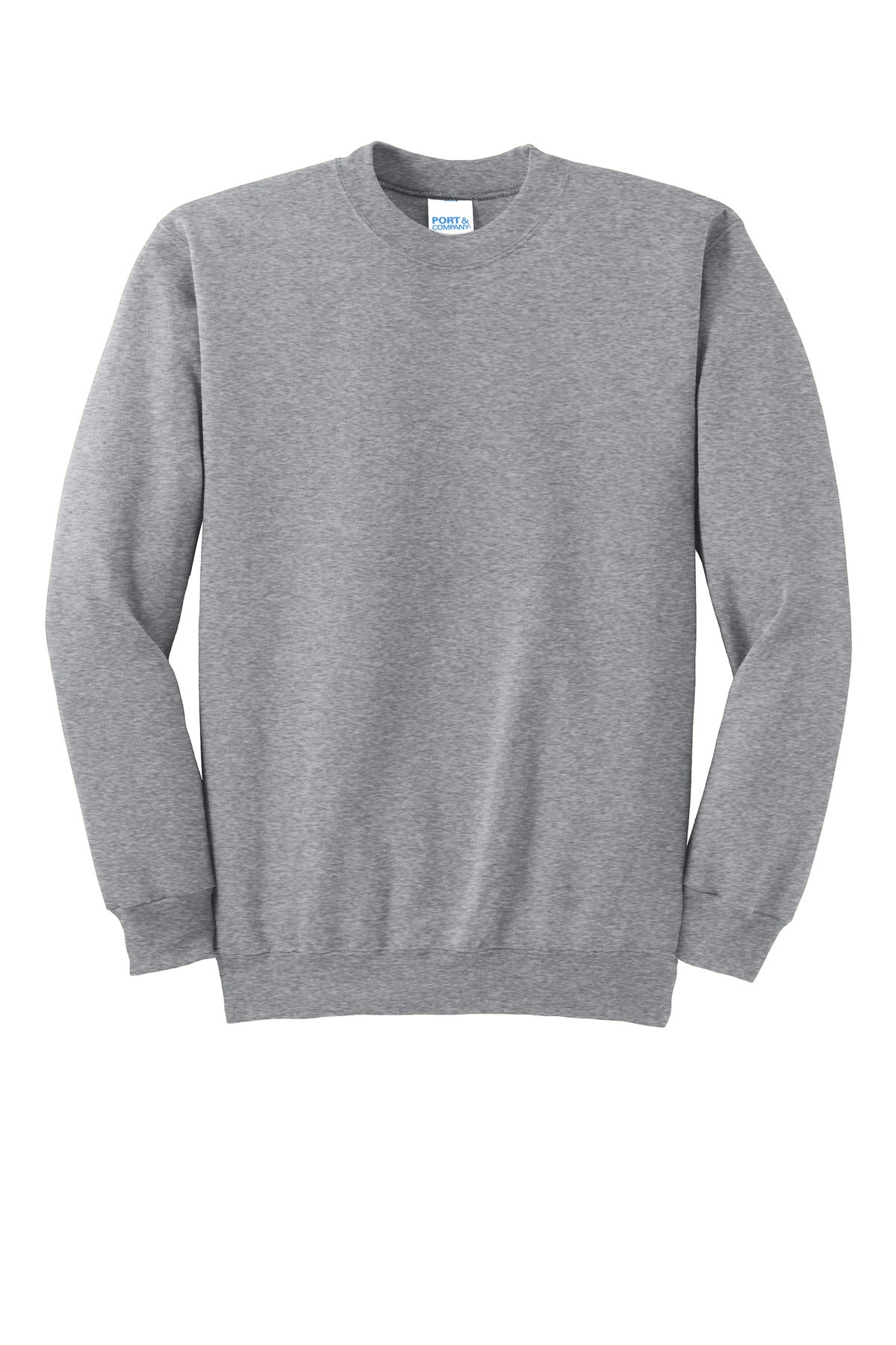 Front View of Athletic Hthr Port & Co Essential Fleece Crewneck Sweatshirt. PC90