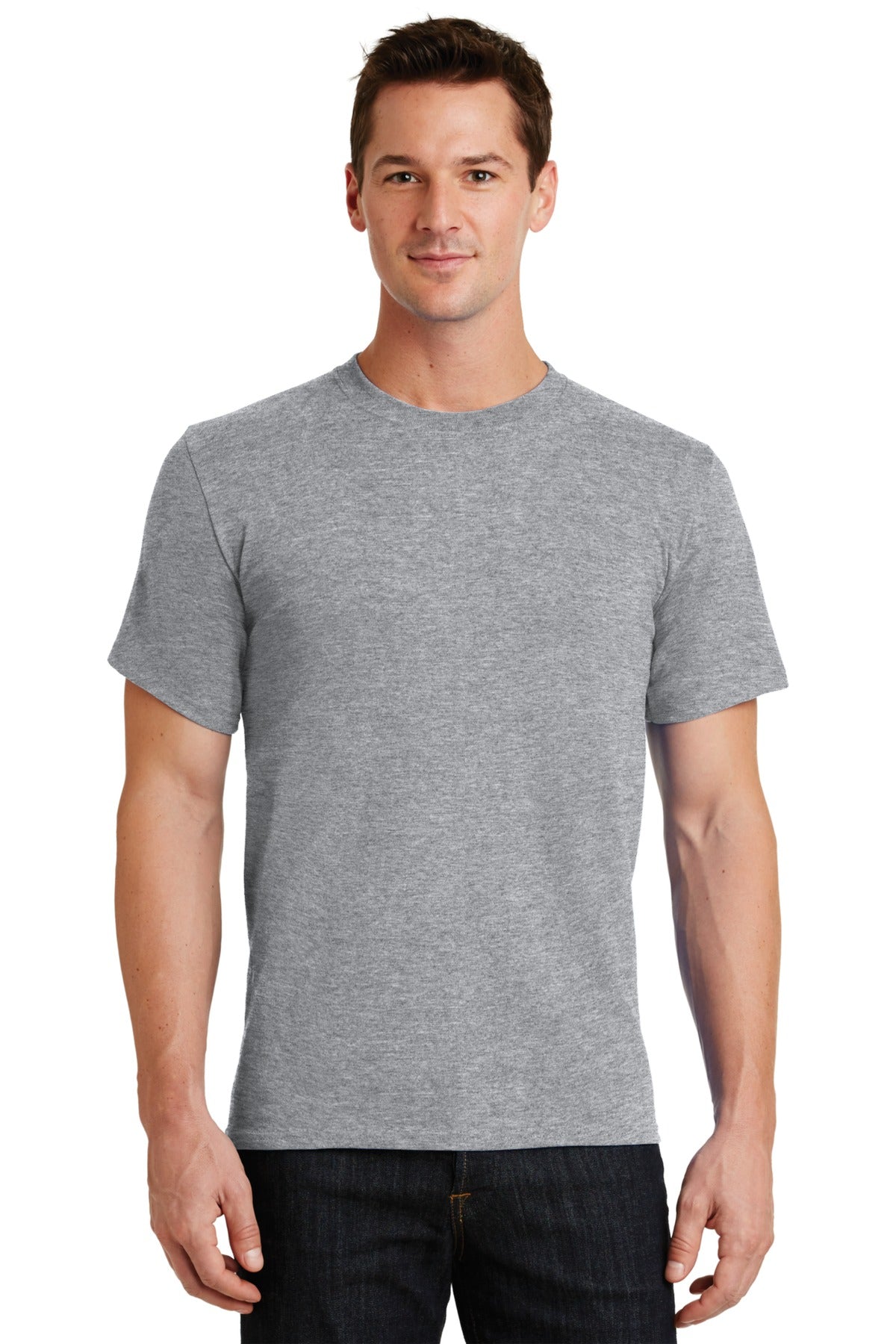 Front View of Athletic Hthr Port & Co Essential Tee. PC61