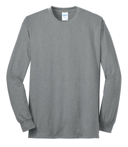 Front View of Athletic Hthr Port & Co Long Sleeve Core Blend Tee. PC55LS