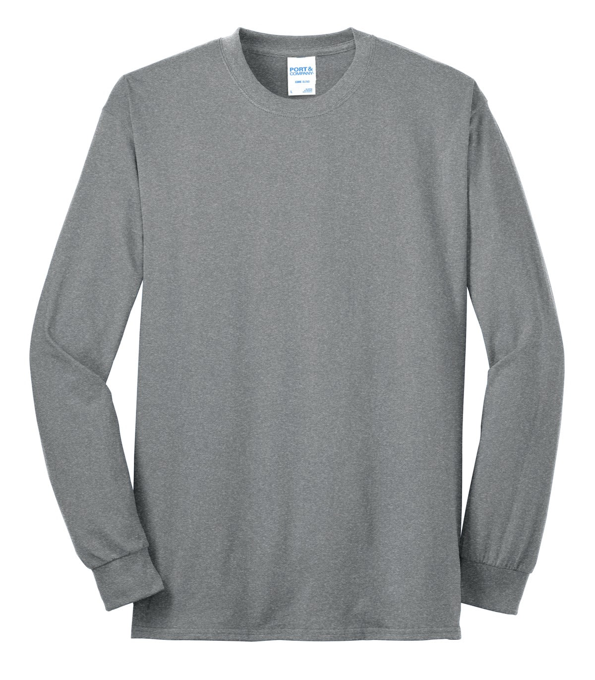 Front View of Athletic Hthr Port & Co Long Sleeve Core Blend Tee. PC55LS