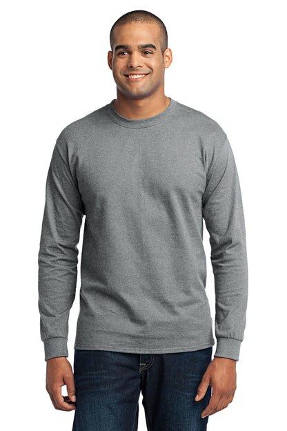 Front View of Athletic Hthr Port & Co Long Sleeve Core Blend Tee. PC55LS