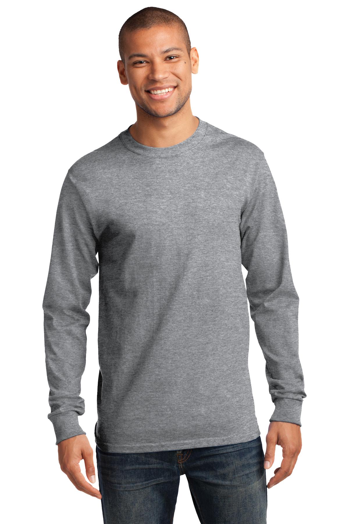 Front View of Athletic Hthr Port & Co Long Sleeve Essential Tee. PC61LS