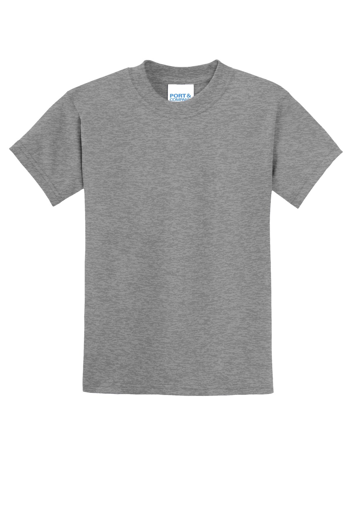 Front View of Athletic Hthr Port & Co Youth Core Blend Tee. PC55Y