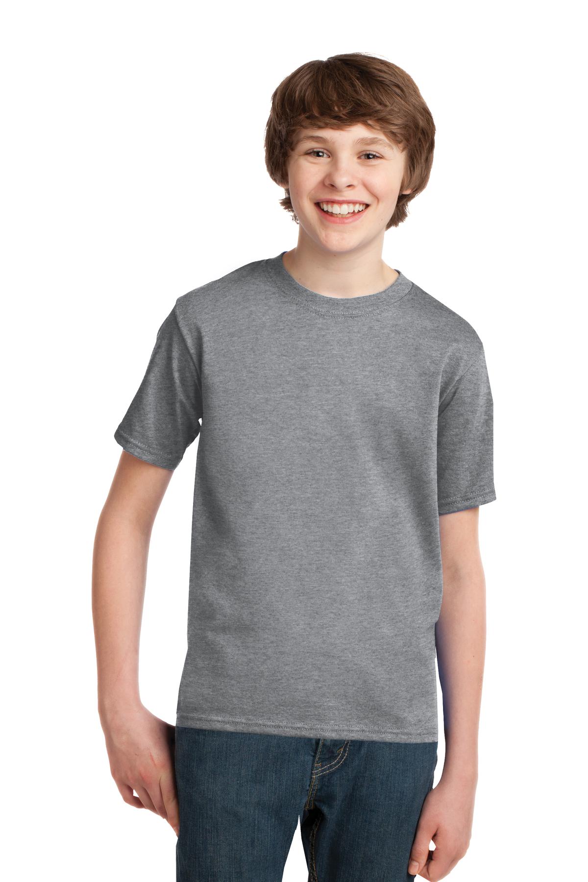 Front View of Athletic Hthr Port & Co Youth Essential Tee. PC61Y