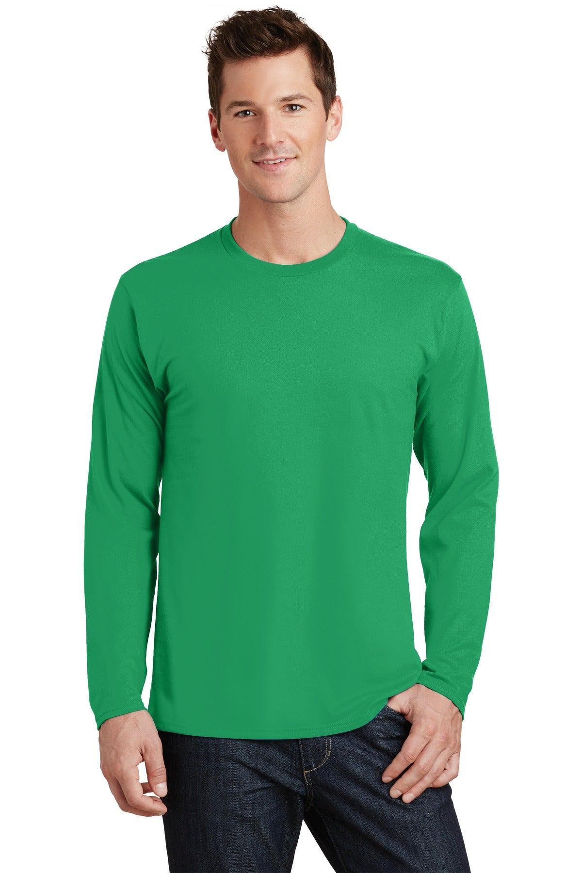 Front View of Athletic Kelly Port & Co Long Sleeve Fan Favorite Tee. PC450LS