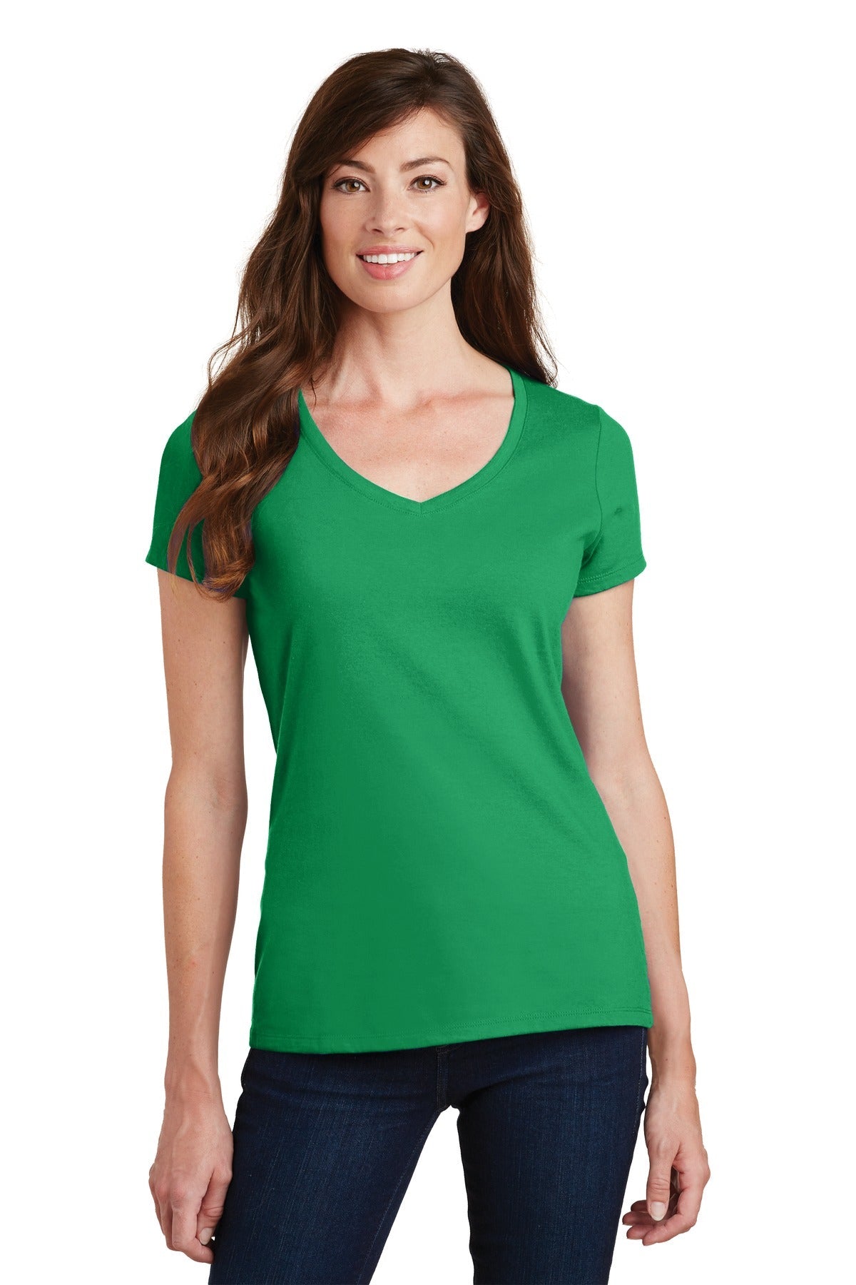 Front View of Athletic Kelly Port & Co Women's Fan Favorite V-Neck Tee. LPC450V