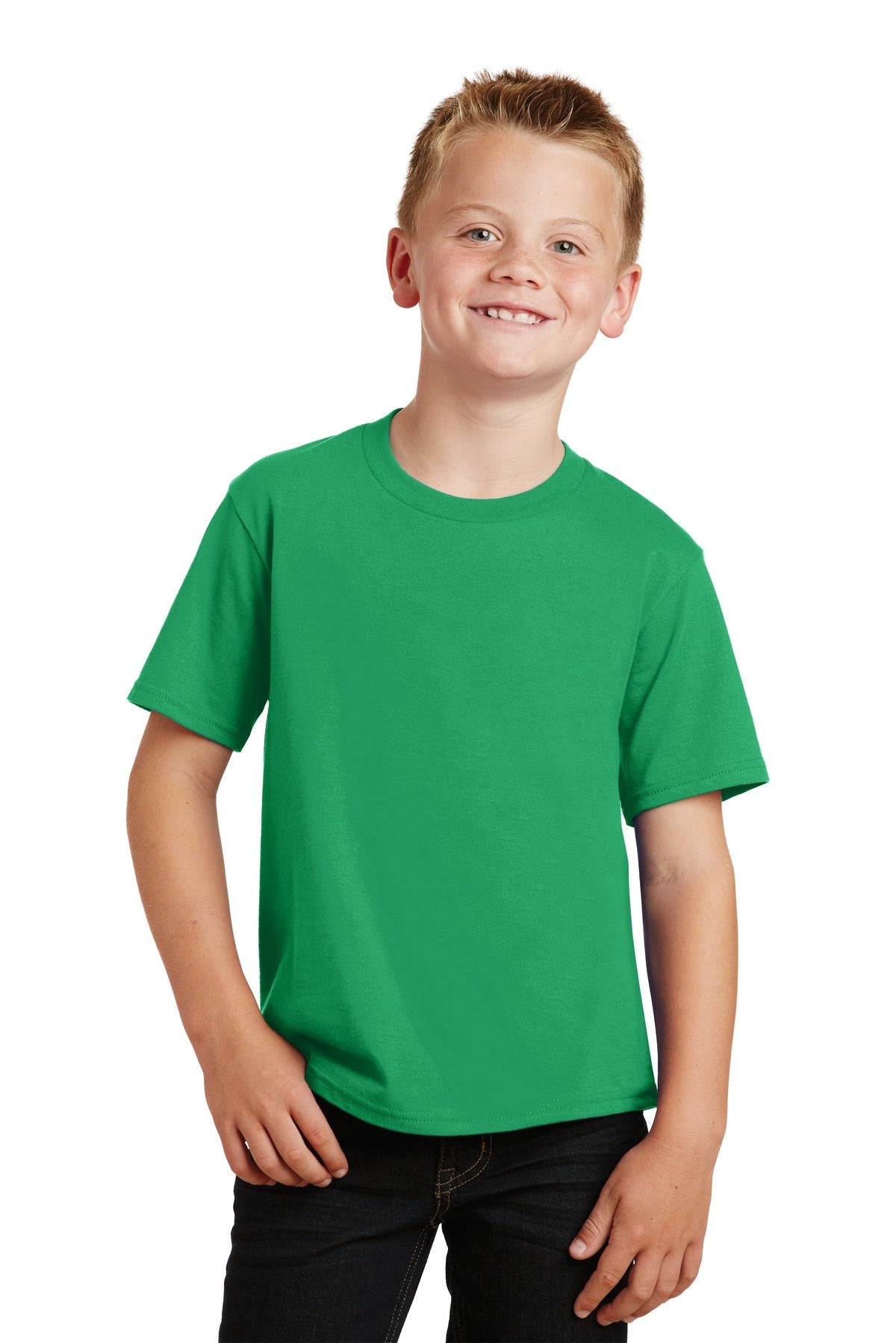 Front View of Athletic Kelly Port & Co Youth Fan Favorite Tee. PC450Y
