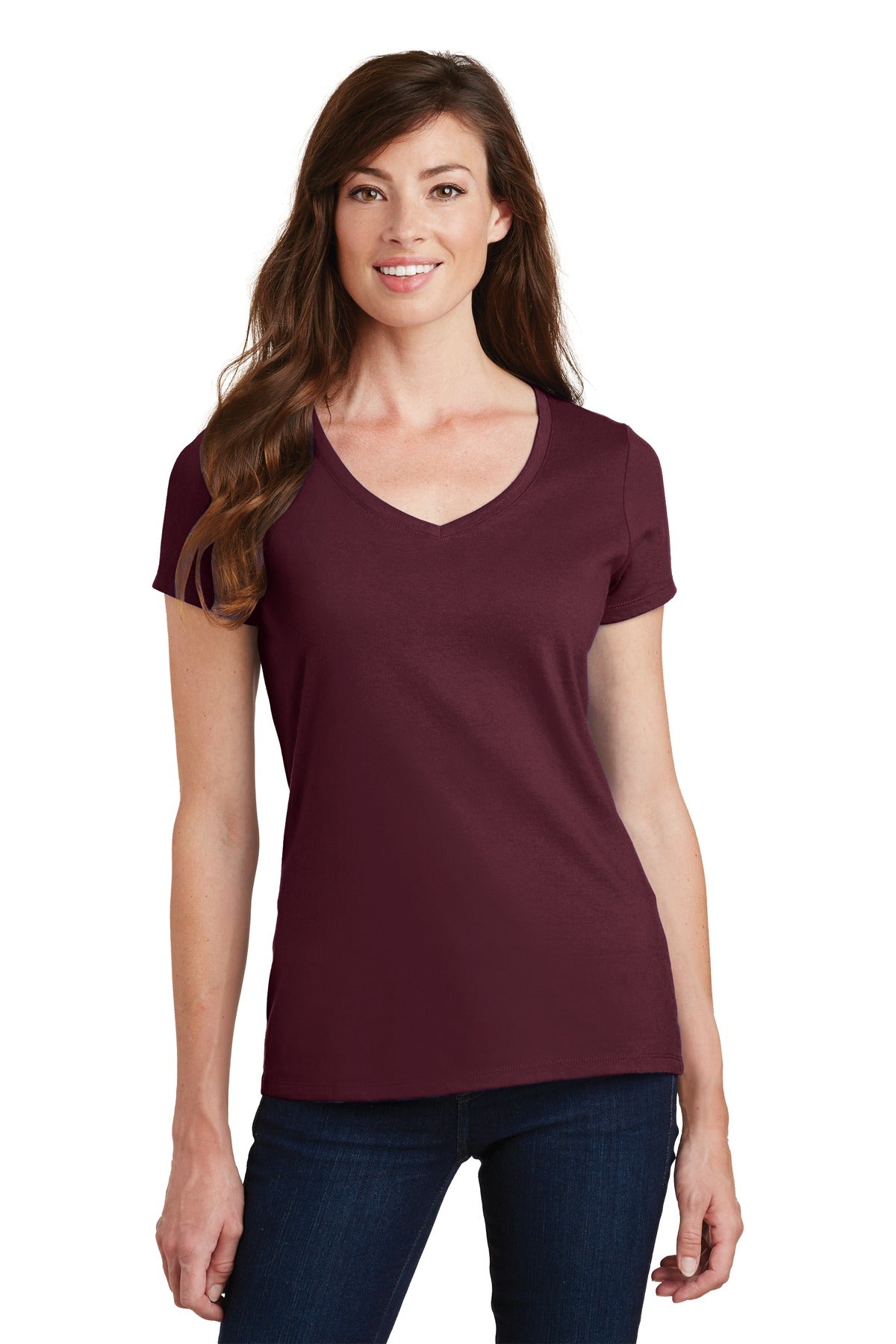 Front View of Athletic Mar Port & Co Women's Fan Favorite V-Neck Tee. LPC450V